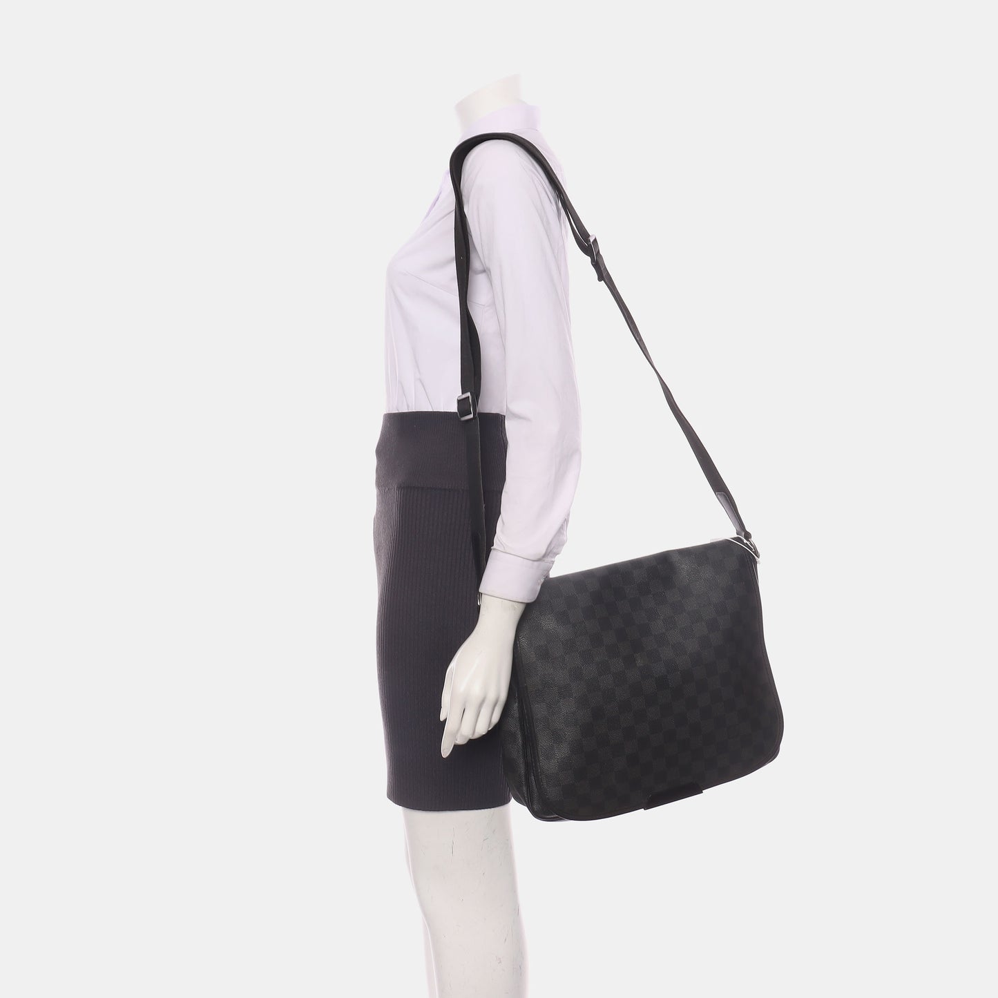 LOUIS VUITTON DANIEL Gray Coated Canvas Checkerboard Single Shoulder Bag Crossbody Bag Silver Hardware-(SKU)-938485828