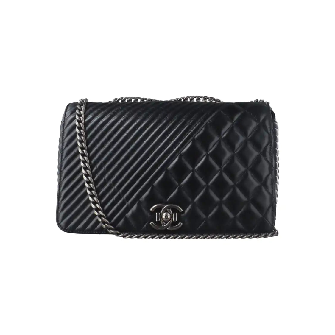 CHANEL COCO BOY Black Quilted Calfskin Leather Crossbody Shoulder Bag Palladium Hardware 20 Clasp-(SKU)-14466373