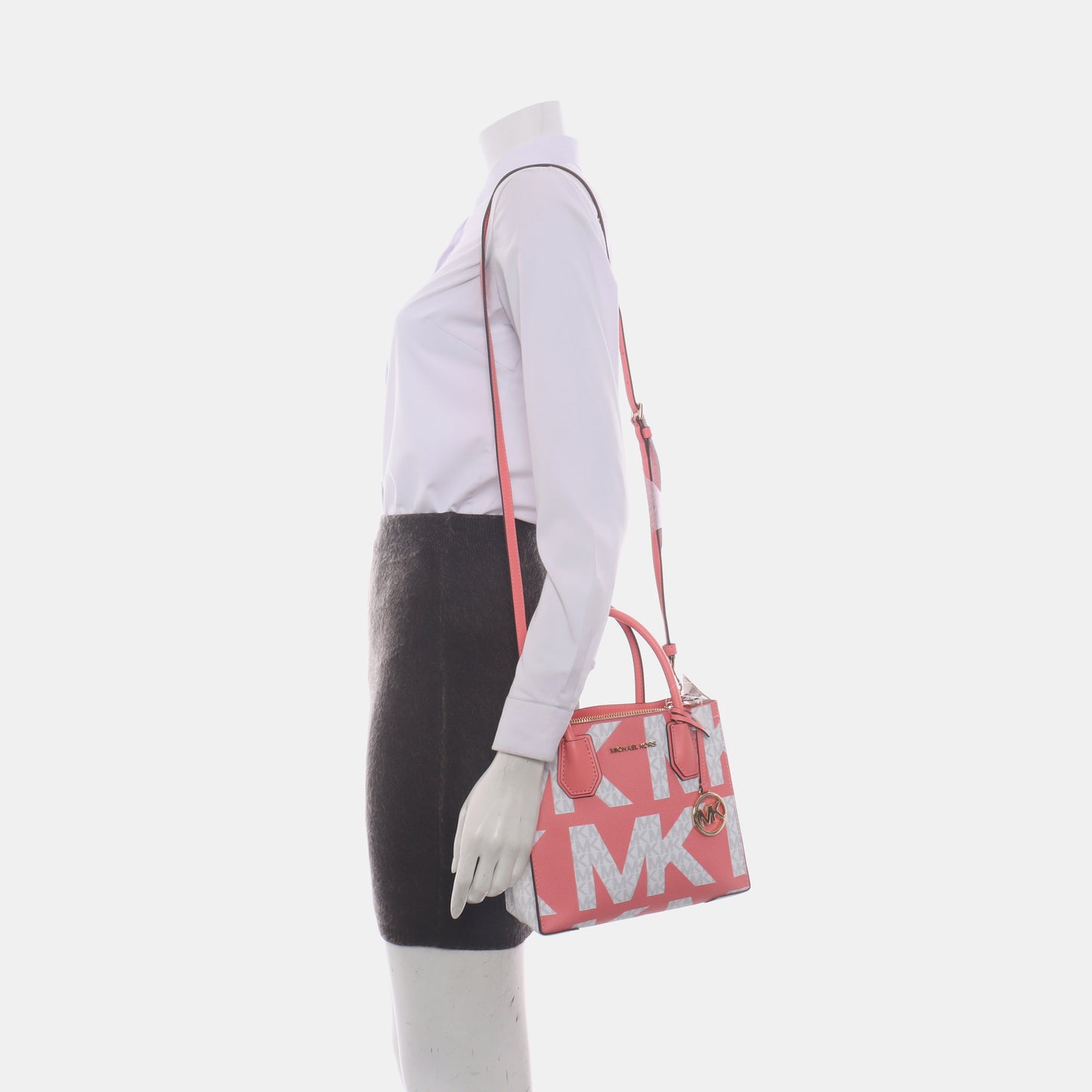 MICHAEL KORS Mercer Medium size Pink coated canvas vintage crossbody bag shoulder bag tote bag handbag Golden hardware Removable shoulder strap-(SKU)-14044791