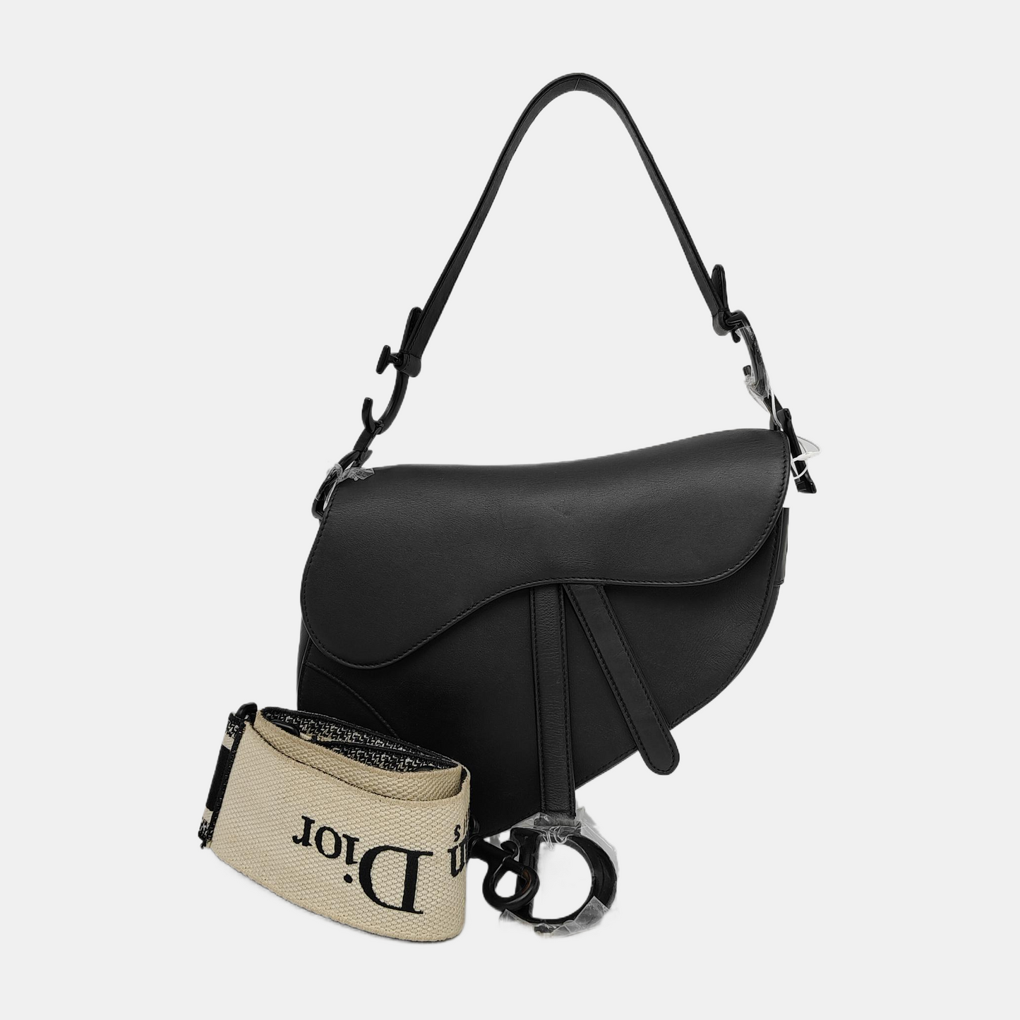 DIOR Saddle Small Black Calfskin Saddle Bag Single Shoulder Bag Tote with Black Hardware and Removable Strap-(SKU)-940890470