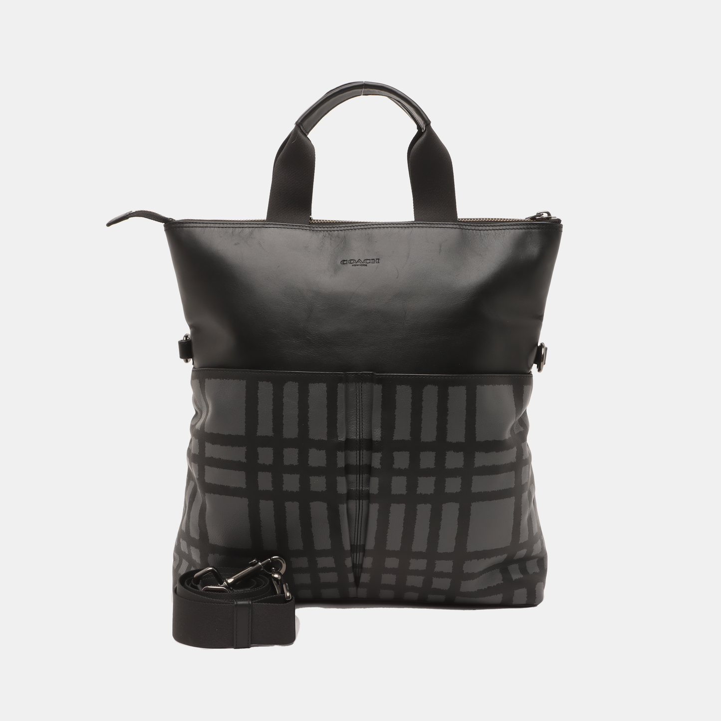 COACH Dark Gray Coated Canvas Single Shoulder Bag Tote Bag Crossbody Bag Gold Black Hardware Removable shoulder strap-(SKU)-14059889