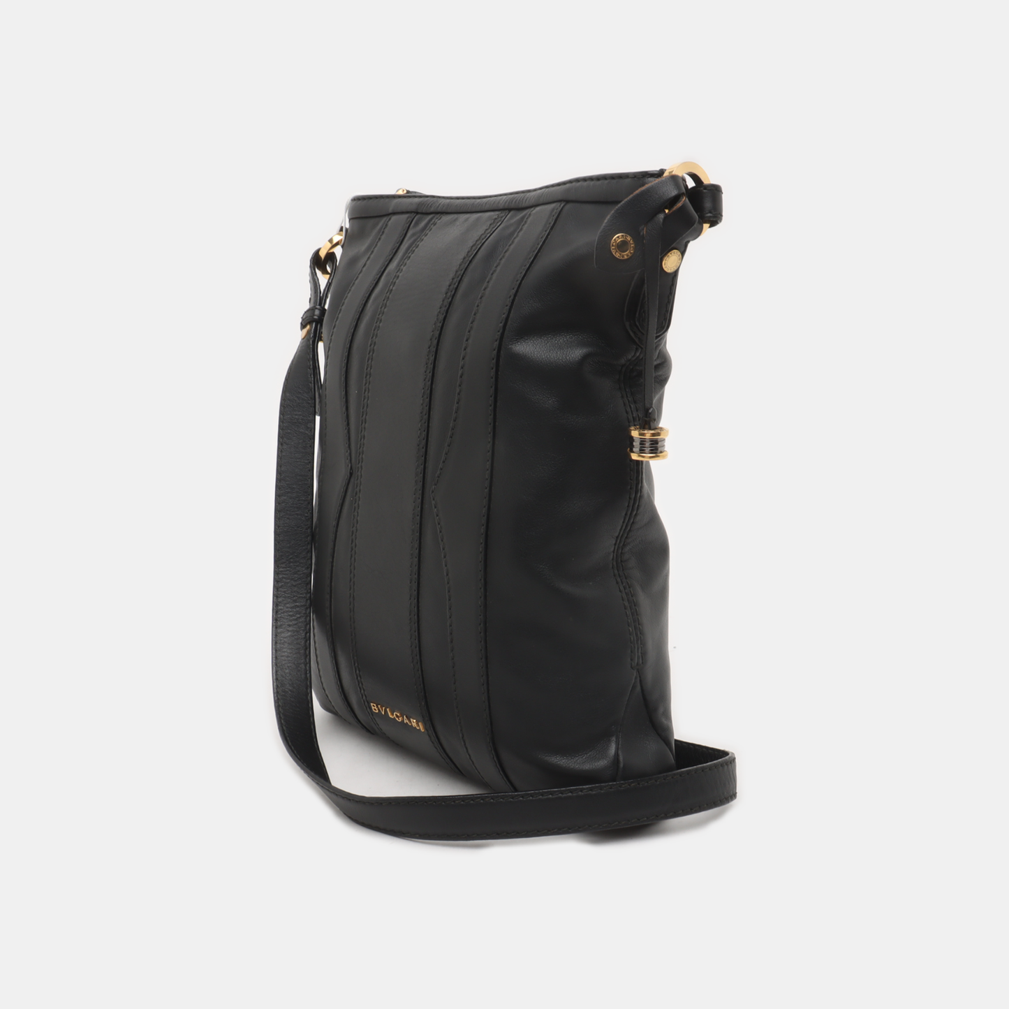 BVLGARI Black Leather Crossbody Bag Single Shoulder Bag Golden hardware Removable shoulder strap-(SKU)-929674210