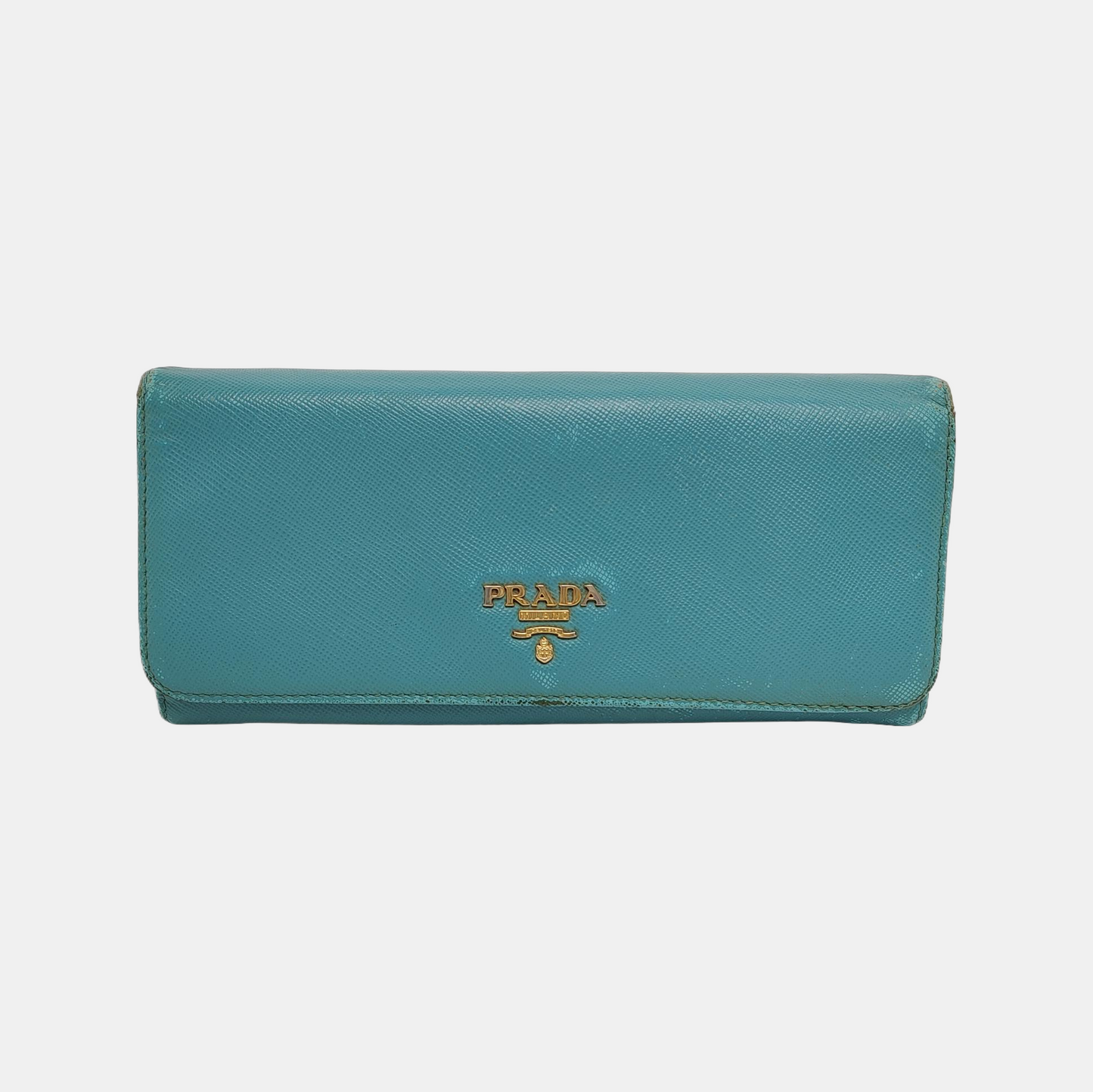 PRADA Fold Wallet浅蓝色皮革徽标,十字纹钱包-(SKU)-942554467