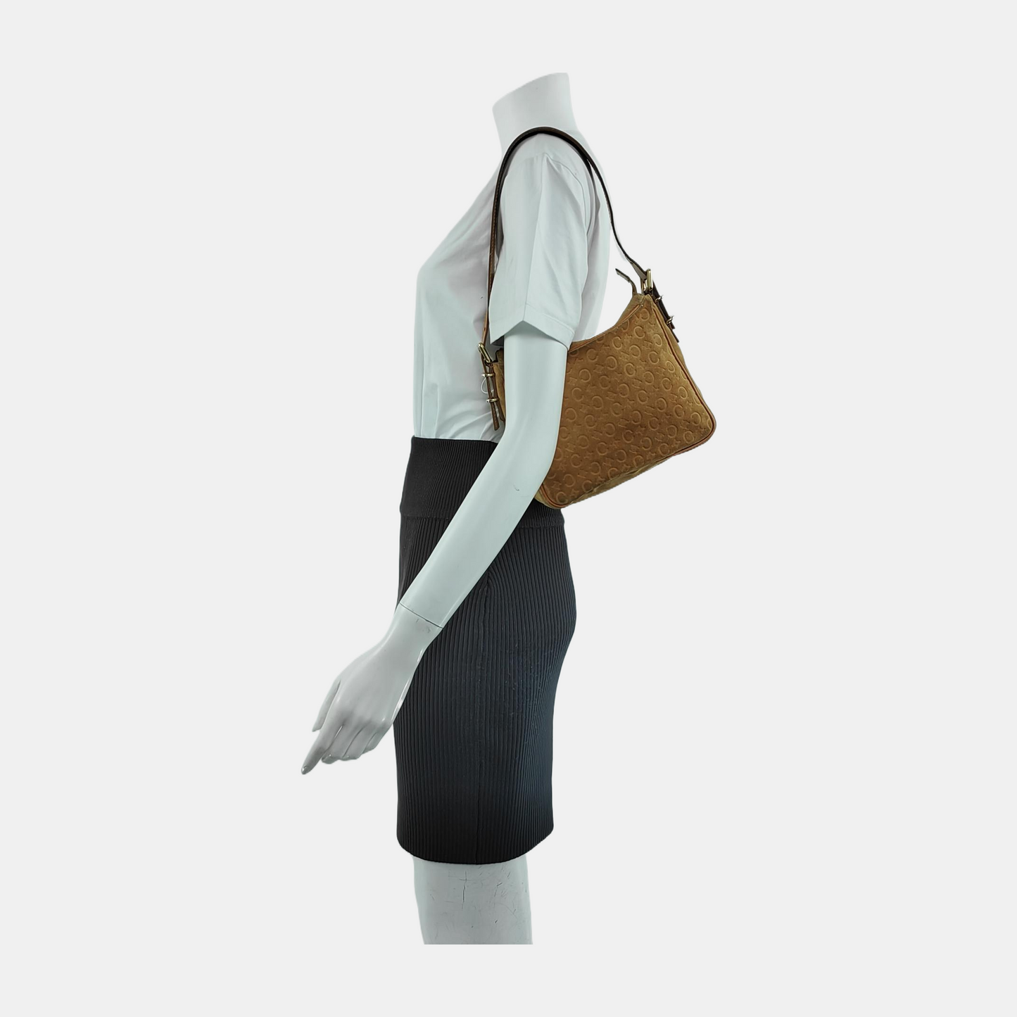 CELINE Brown Suede Leather Embossed Single Shoulder Bag Golden hardware Removable shoulder strap-(SKU)-940050466