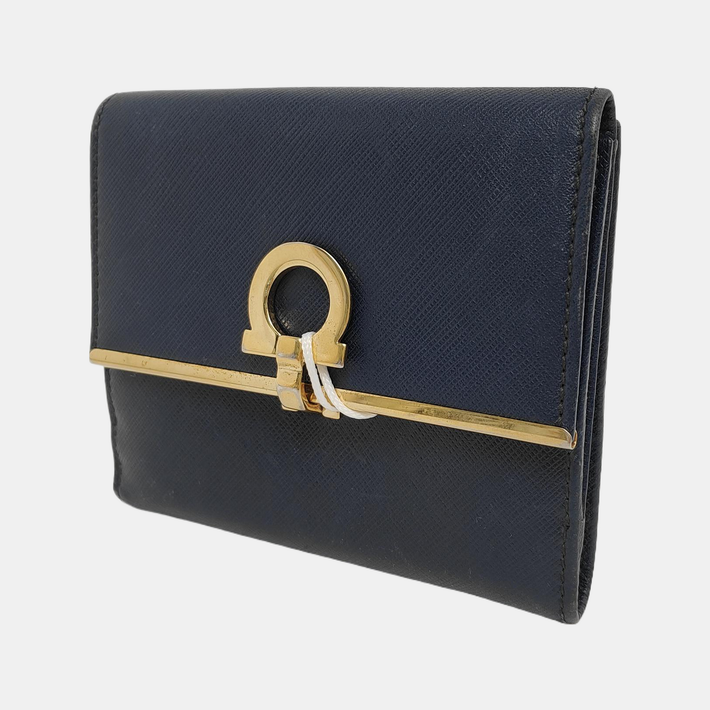 FERRAGAMO Gancio Blue Cowhide Embossed Wallet Golden hardware-(SKU)-942092441