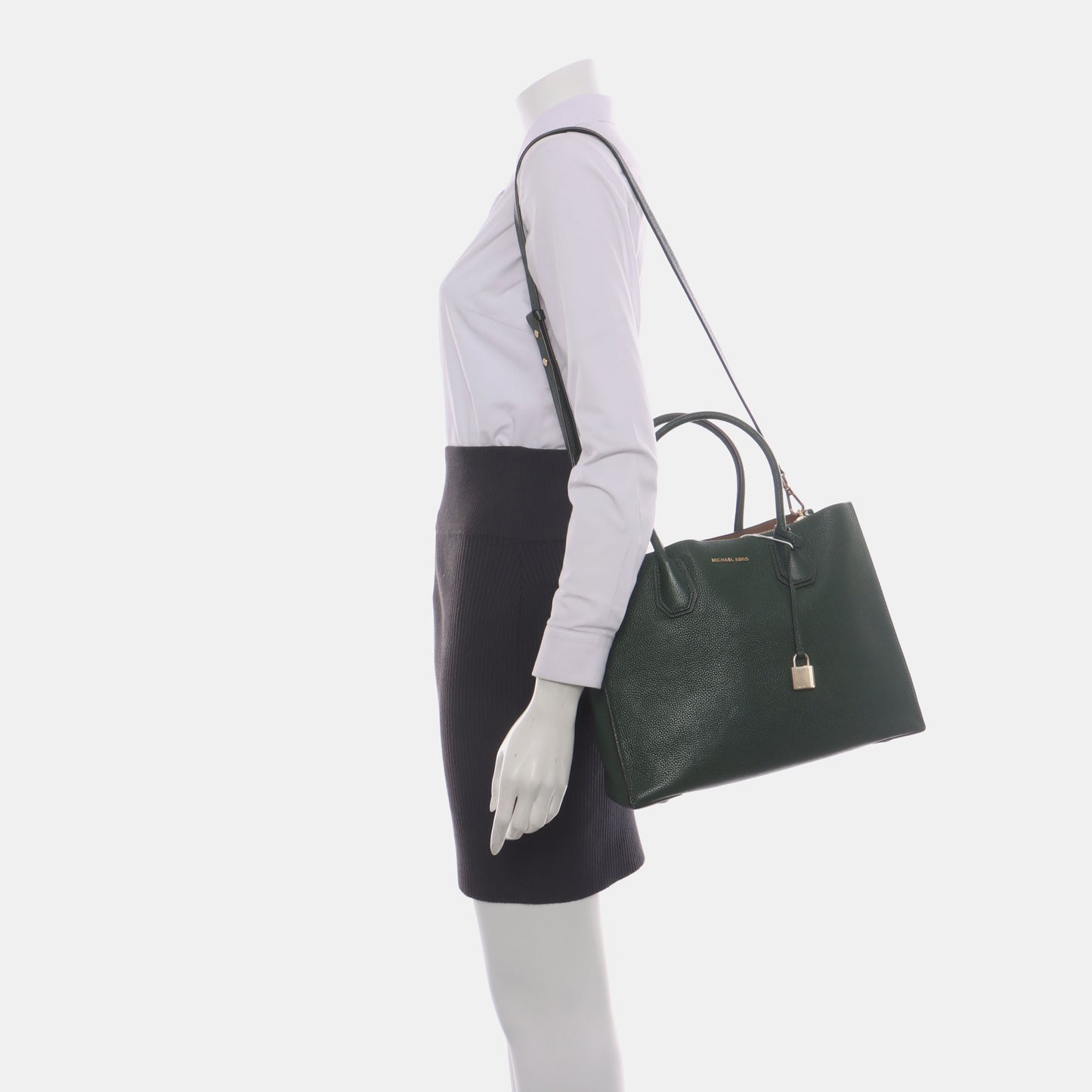 MICHAEL KORS Mercer Large size Dark Green Leather Crossbody Bag Single Shoulder Bag Handbag Golden hardware Removable shoulder strap-(SKU)-931190190