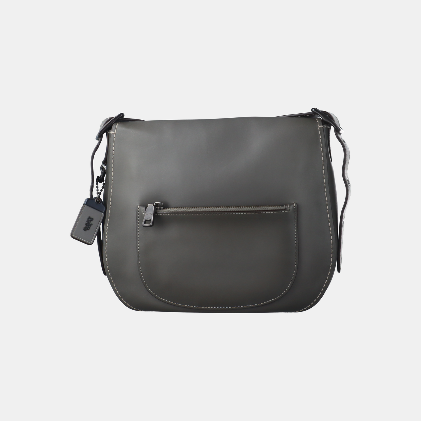 COACH SADDLE Gray leather crossbody single shoulder bag Black hardware Removable shoulder strap-(SKU)-932256406