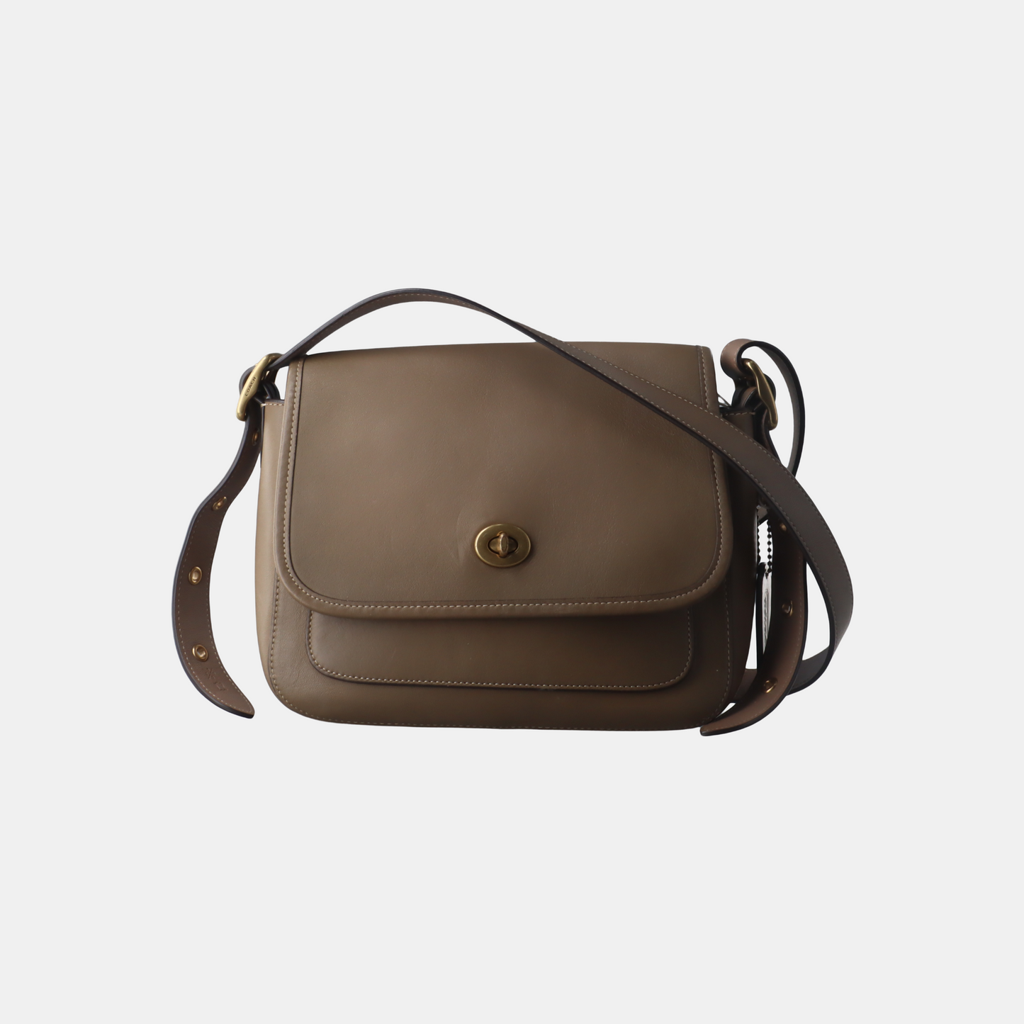 COACH RAMBLER Elephant Gray Calfskin Leather Crossbody Bag Golden hardware Removable shoulder strap-(SKU)-933856249