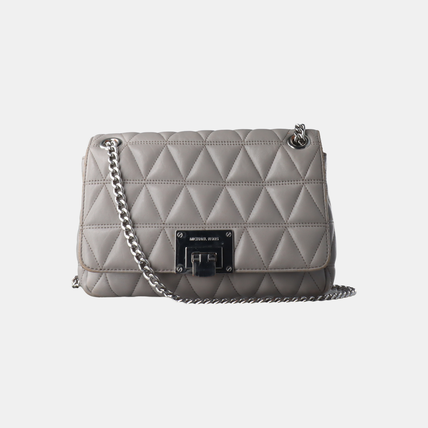 MICHAEL KORS Medium size Gray Cowhide Quilted Single Shoulder Bag Crossbody Silver Hardware-(SKU)-14349327