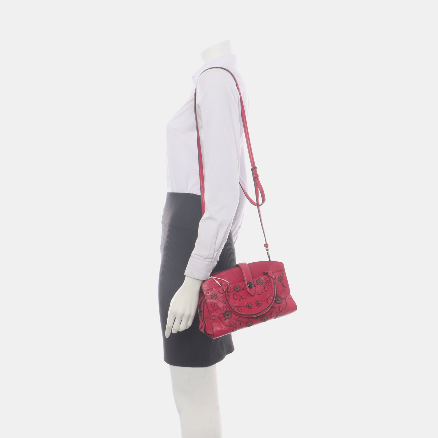 COACH MERCER Fuchsia Leather Studs Carriage Single Shoulder Bag Crossbody Handbag Black hardware Removable shoulder strap-(SKU)-934322406