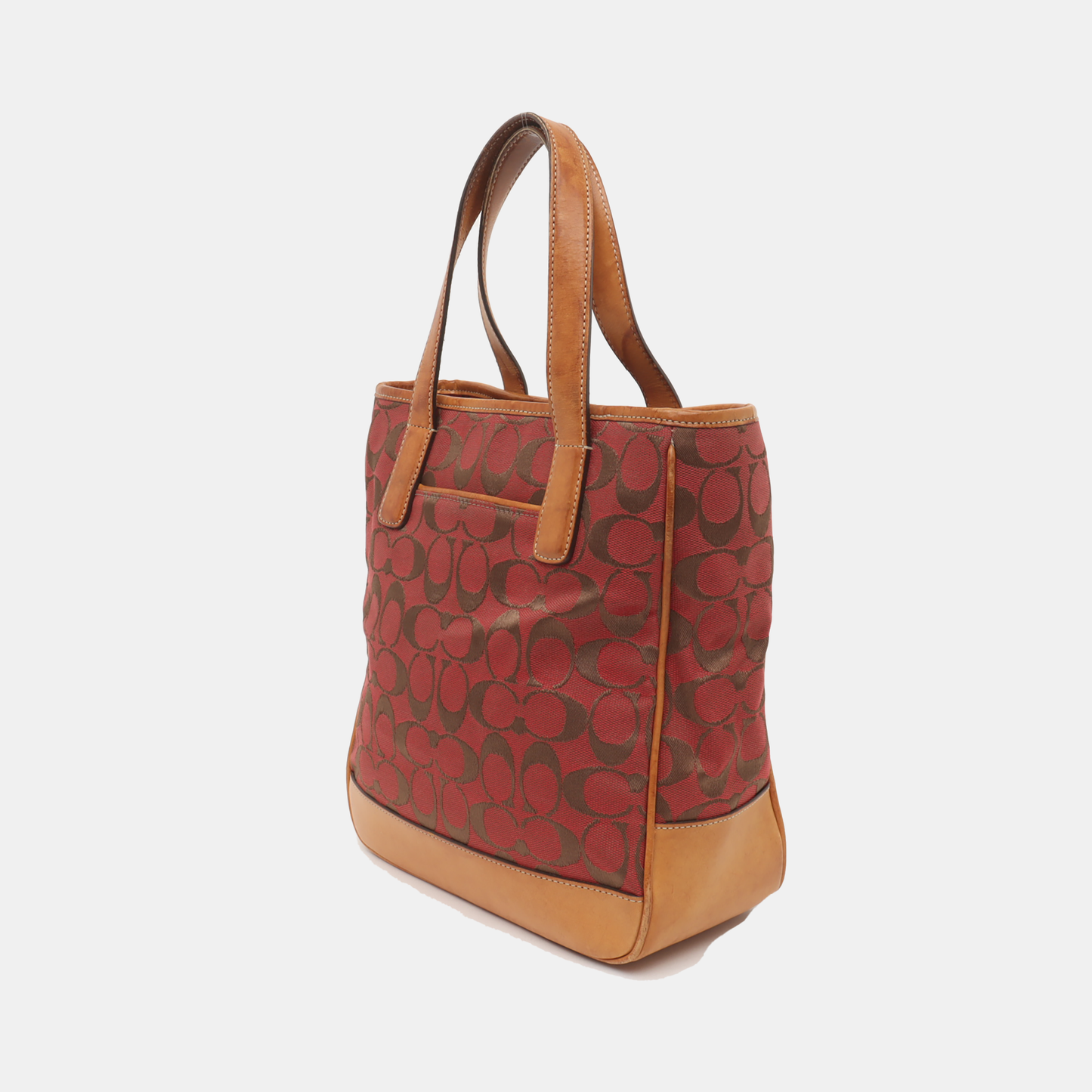 COACH Tote bag Red Canvas Monogram Floral Handbag Silver Hardware-(SKU)-936434550