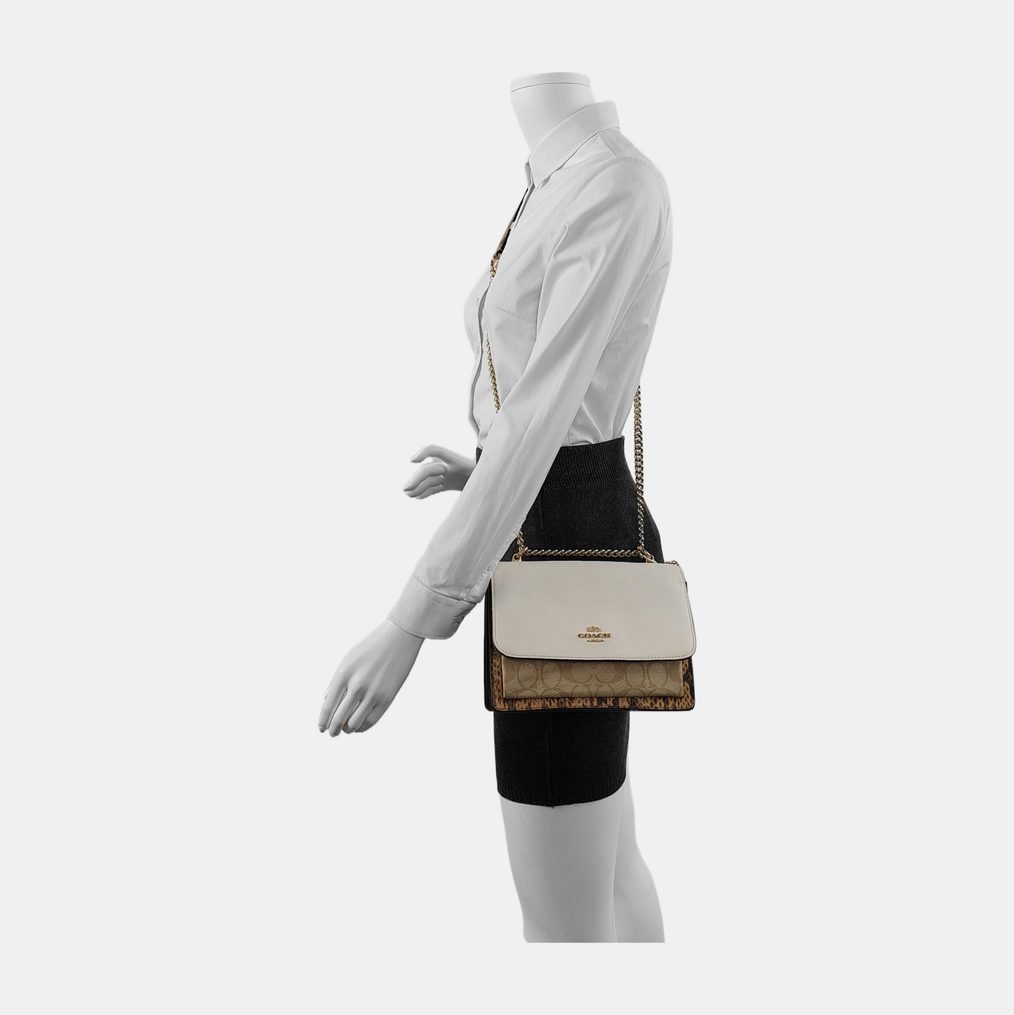 COACH KLARE Beige Leather Old Flower Embossed Crossbody Bag Shoulder Bag Golden hardware-(SKU)-942136285