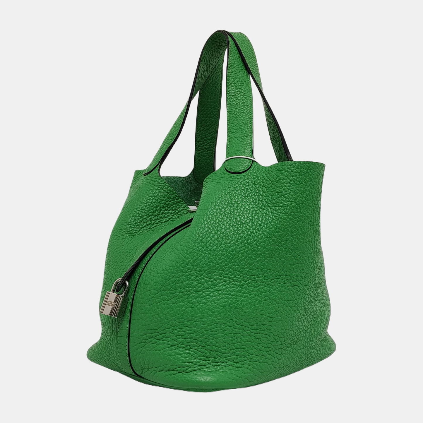 HERMÈS Picotin Lock 22 Bamboo Green Clemence Calfskin Basket Handbag with Detachable Strap, Silver Hardware, 🅁-(SKU)-940900076