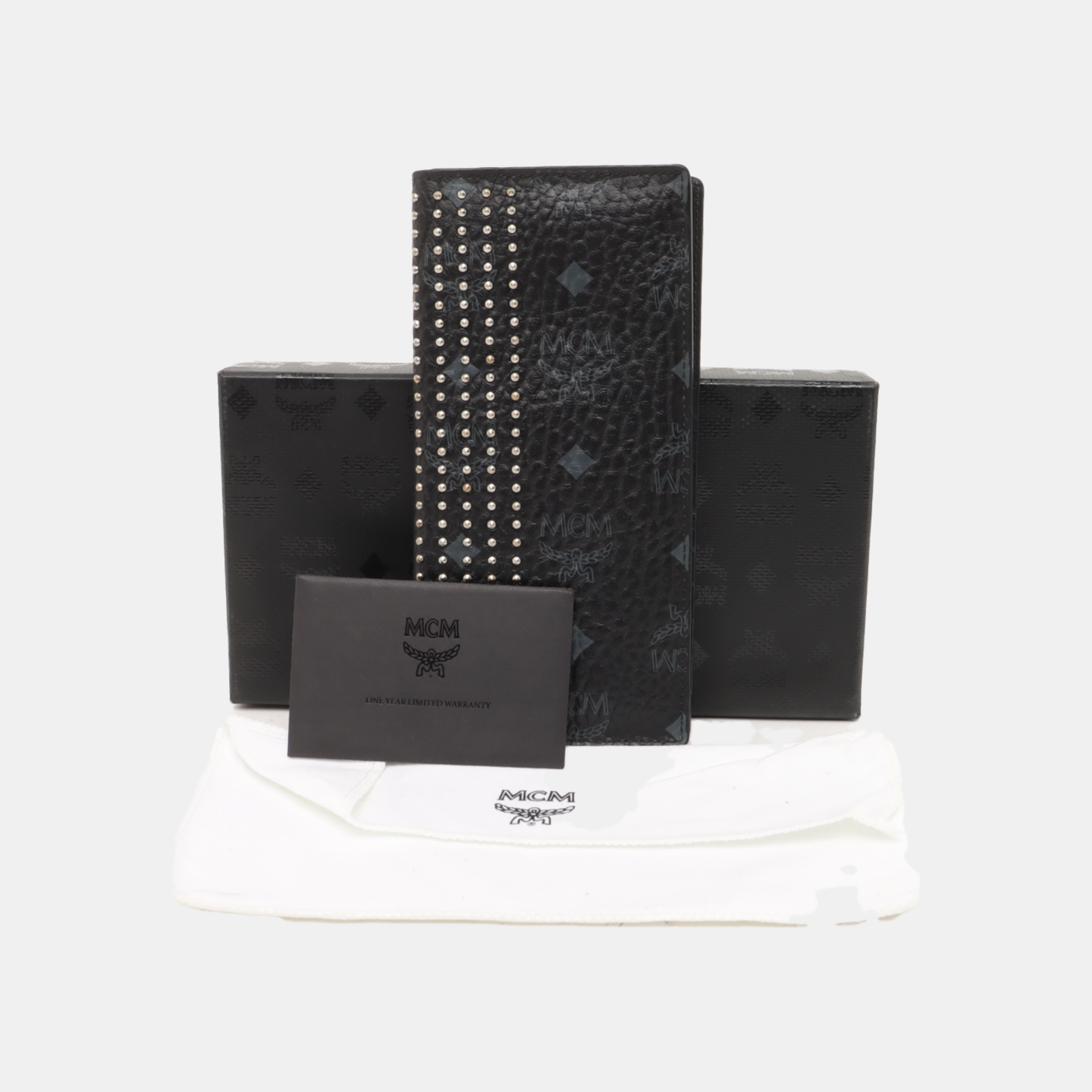 MCM Black Coated Canvas Stud Wallet Silver Hardware-(SKU)-938652403