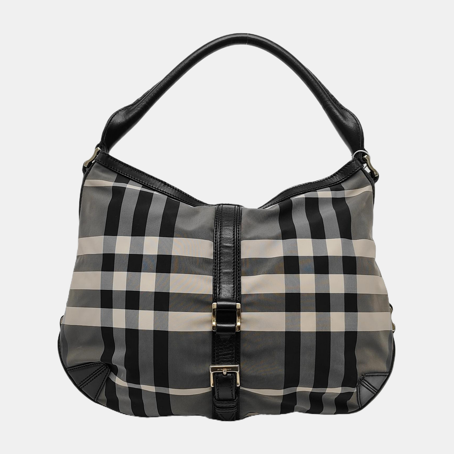 BURBERRY Gray Nylon Battle Horse Plaid Single Shoulder Bag Golden hardware-(SKU)-943189474