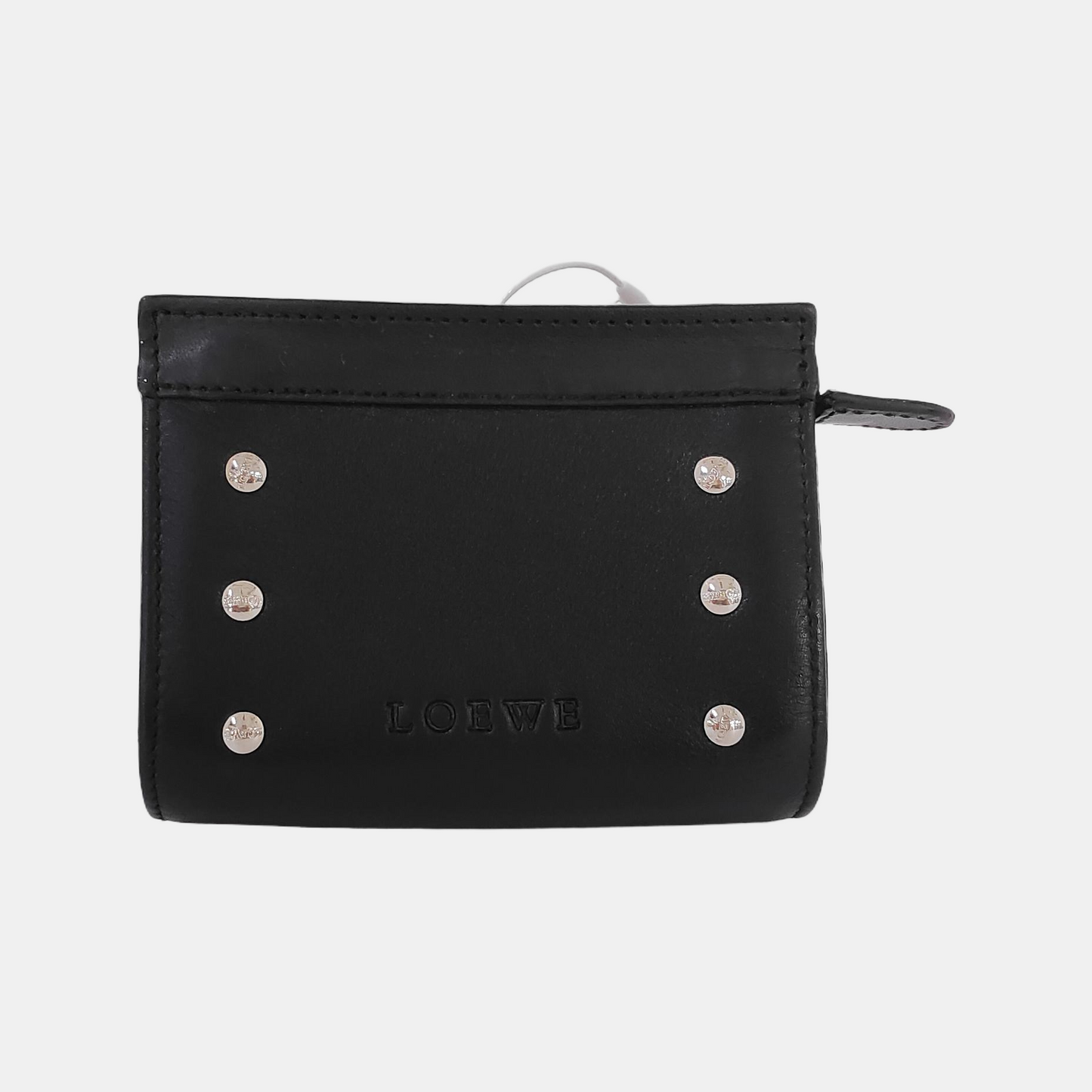 LOEWE Black Leather Studs Wallet Silver Hardware-(SKU)-943658143