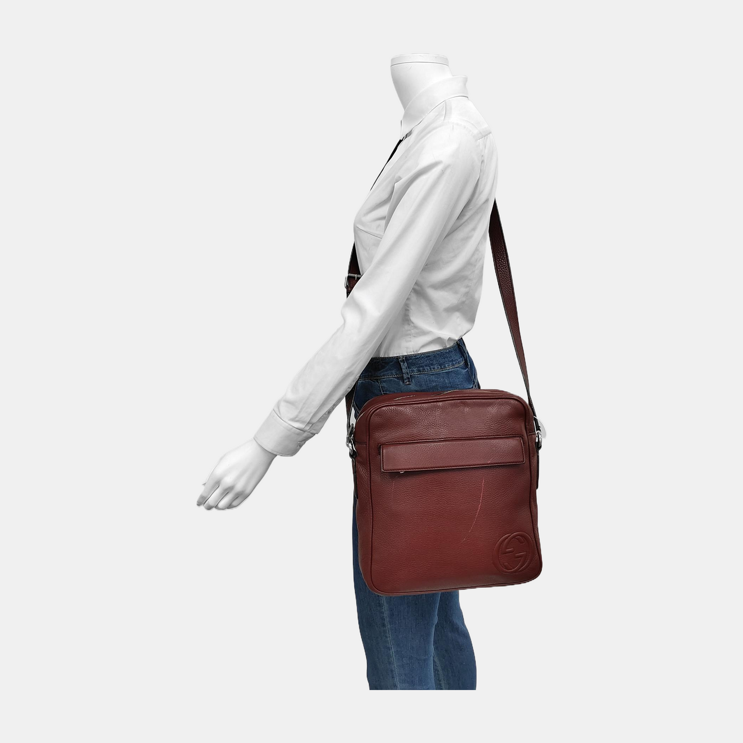 GUCCI Burgundy Cowhide Single Shoulder Bag Crossbody Bag Silver Hardware-(SKU)-944837451