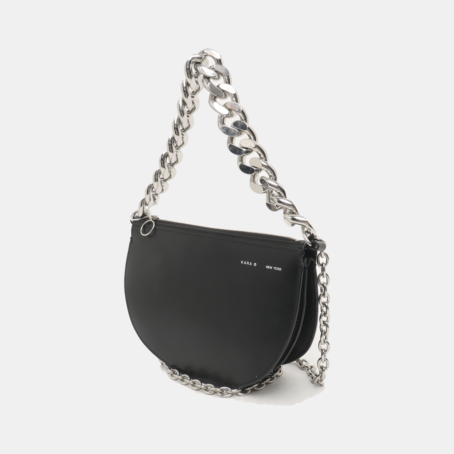 Kara Black Cowhide Single Shoulder Bag Tote Bag Silver Hardware-(SKU)-934780110