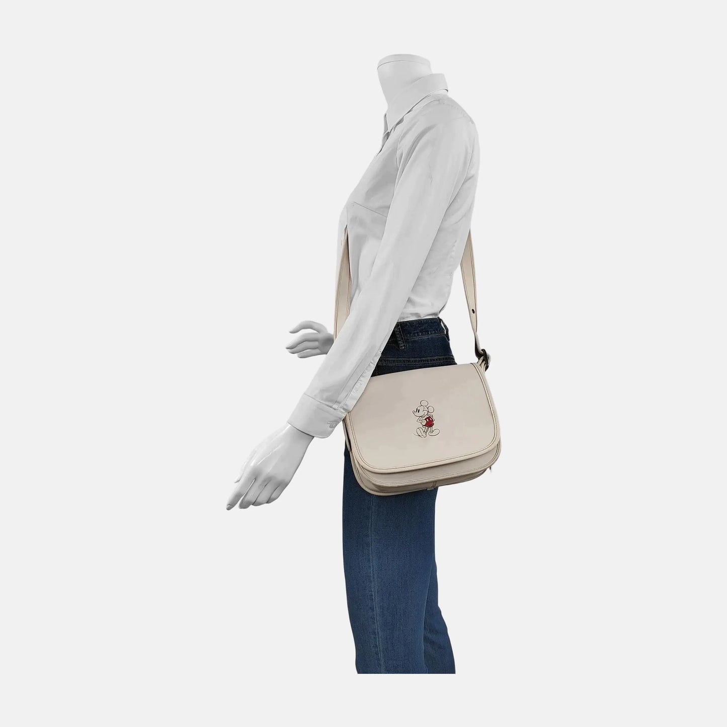 COACH SADDLE 23 Beige Leather Print Crossbody, Single Shoulder Bag Ruthenium color hardware Removable shoulder strap-(SKU)-944545101