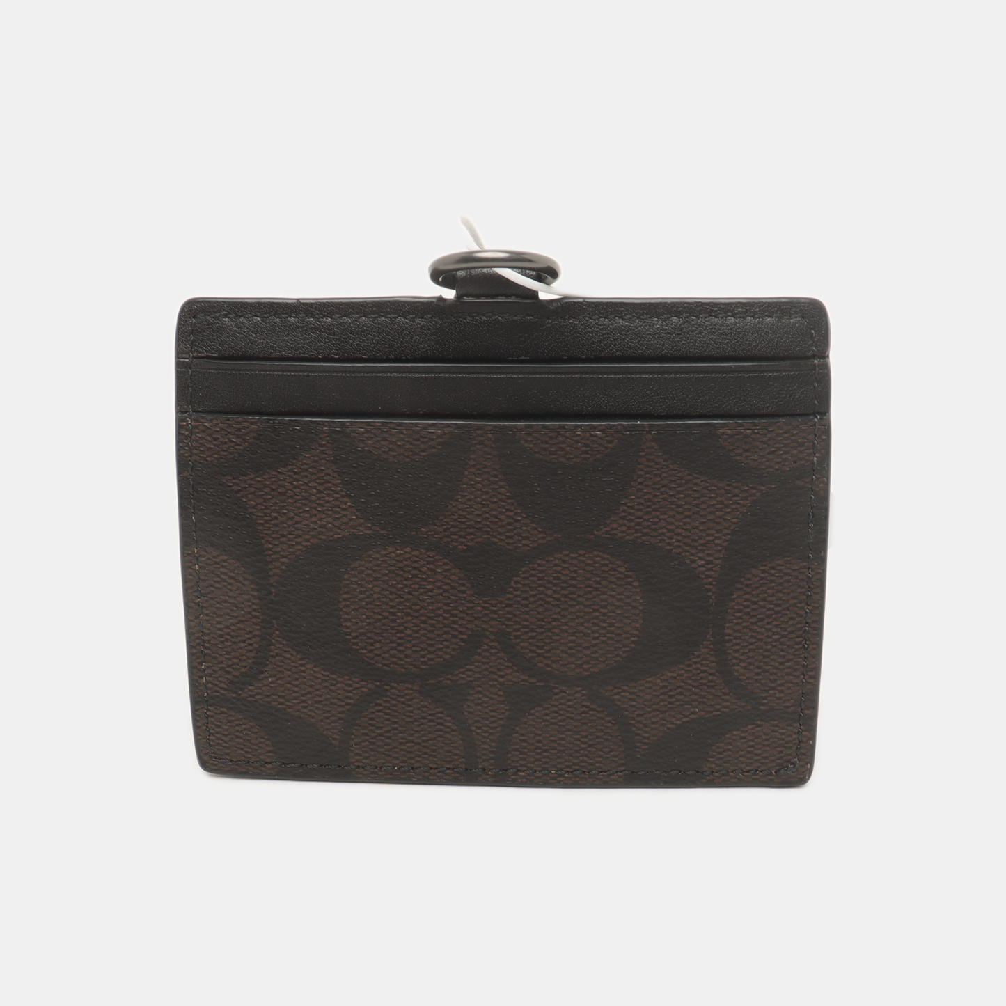 COACH Dark Brown Coated Canvas Monogrammed Card Case Black hardware-(SKU)-939413250