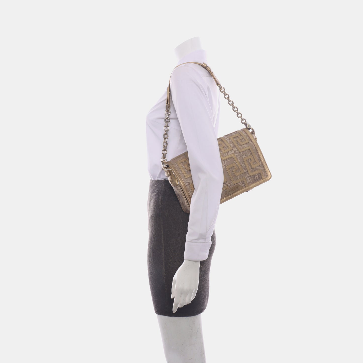 VERSACE Brown Coated Canvas Quilted Single Shoulder Bag Golden hardware-(SKU)-13724290