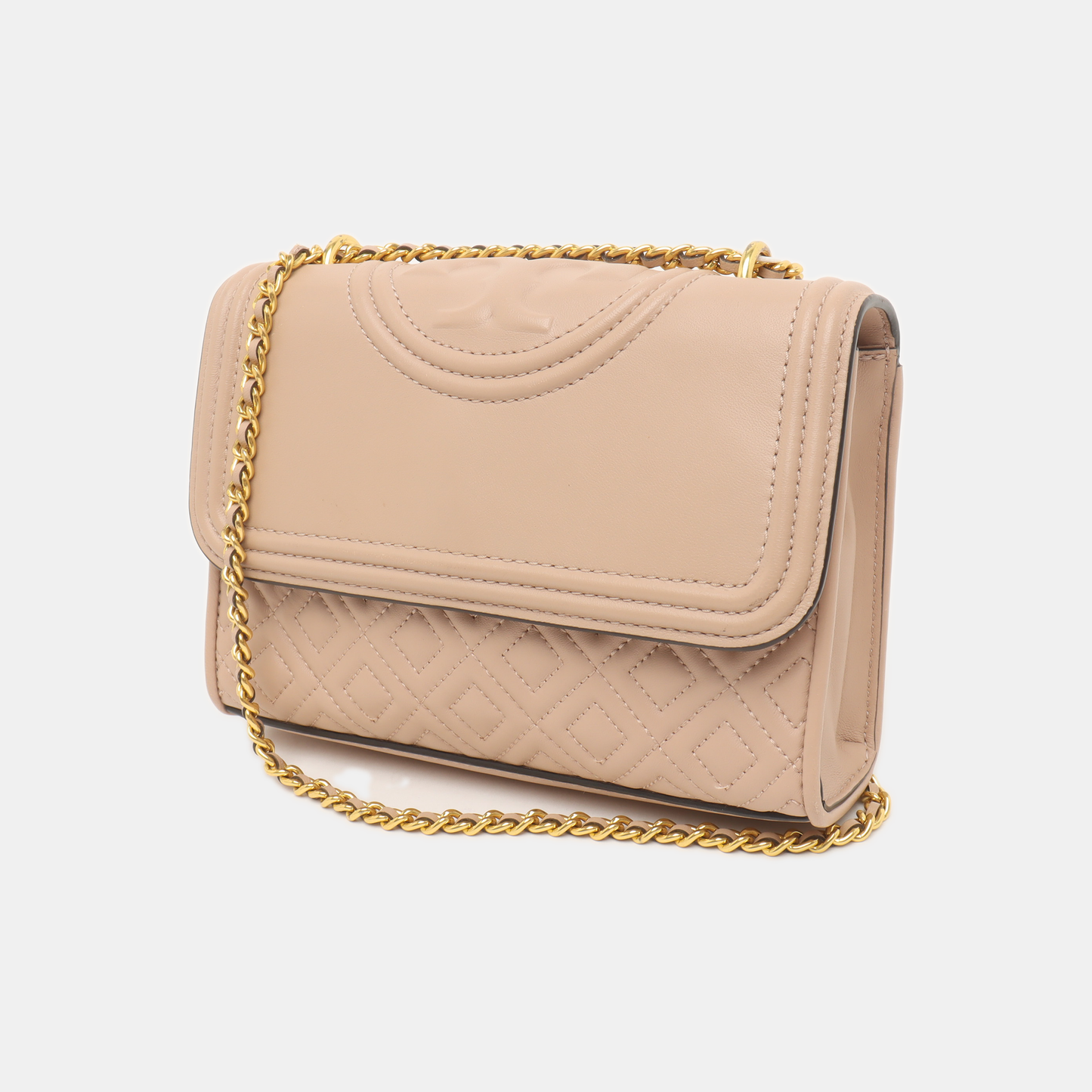 TORY BURCH Fleming Small size Nude Pink Cowhide Quilted Fringe Shoulder Bag Crossbody Golden hardware-(SKU)-14255932