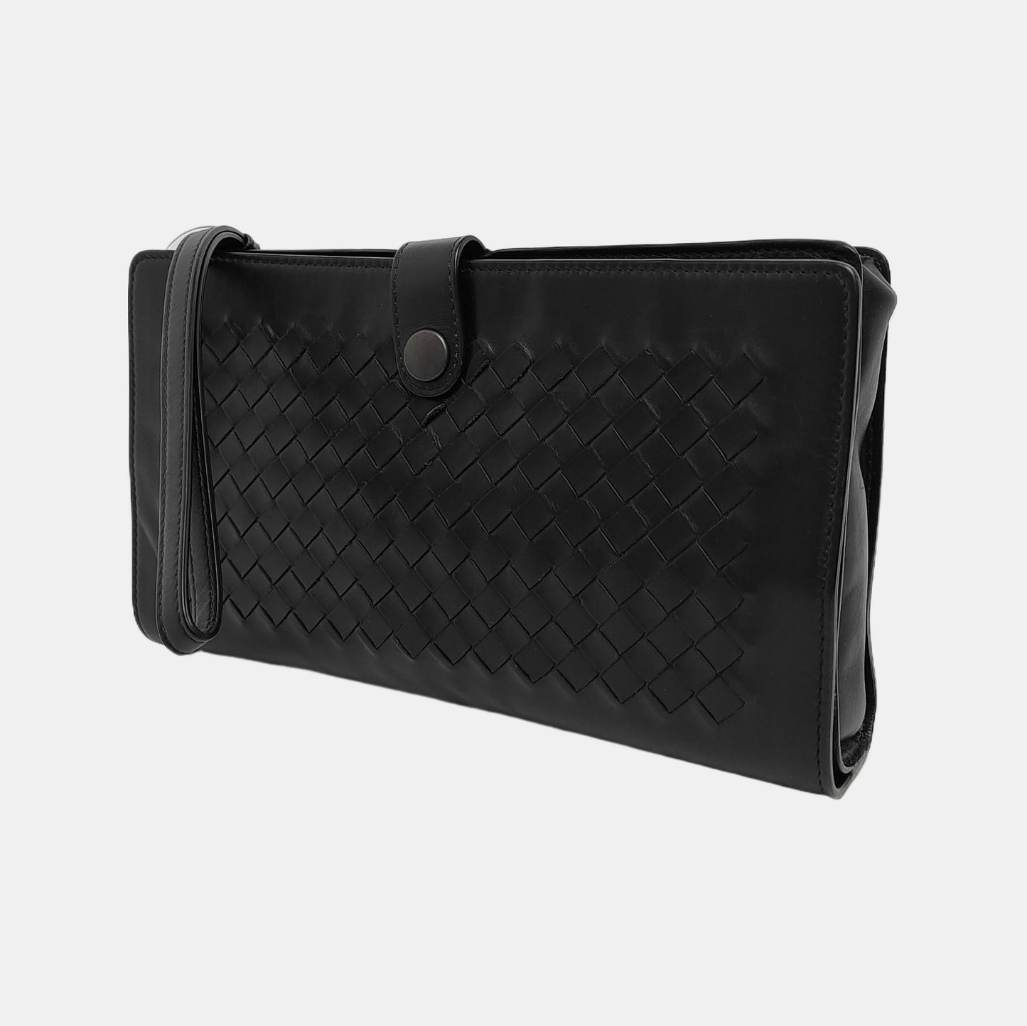 BOTTEGA VENETA Black Calf Leather Woven Clutch Black hardware-(SKU)-945681166