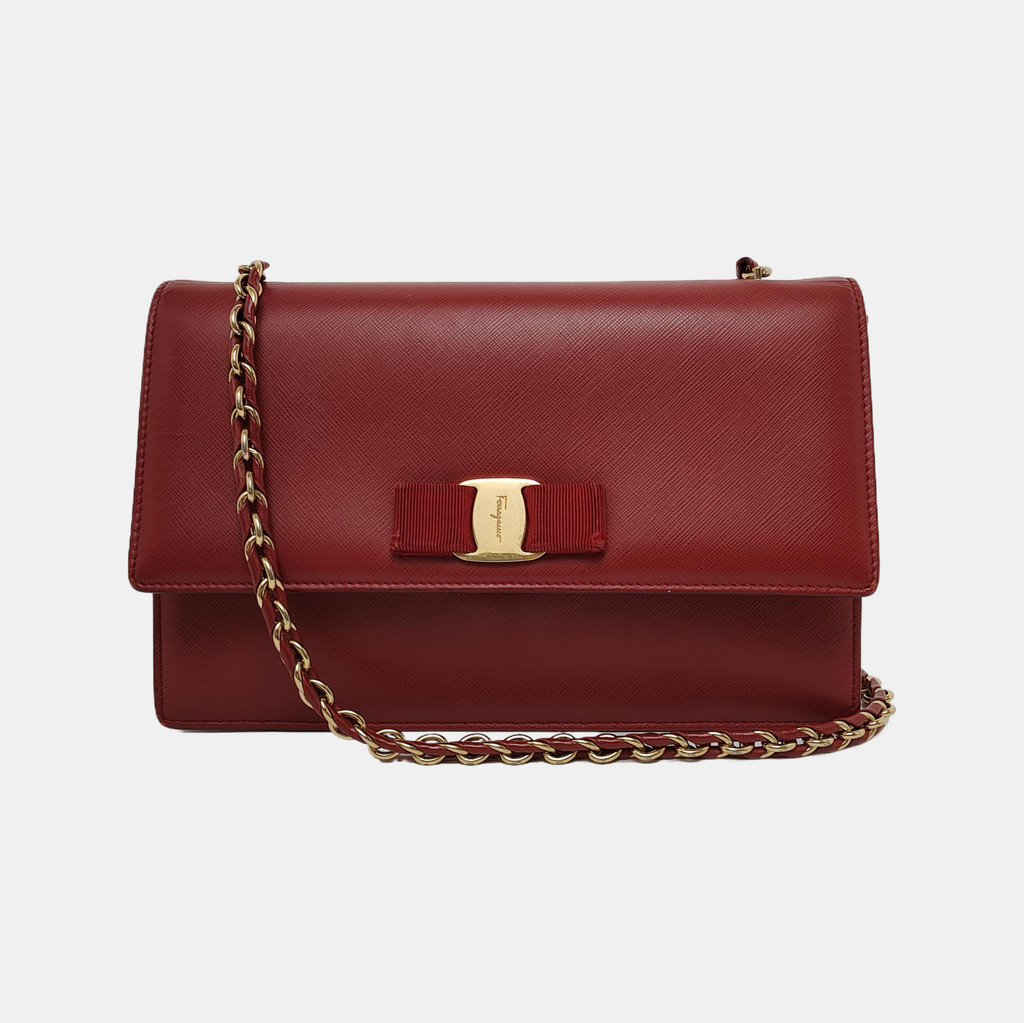 FERRAGAMO Ginny Red Cowhide Crossbody Single Shoulder Bag Golden hardware-(SKU)-941055982