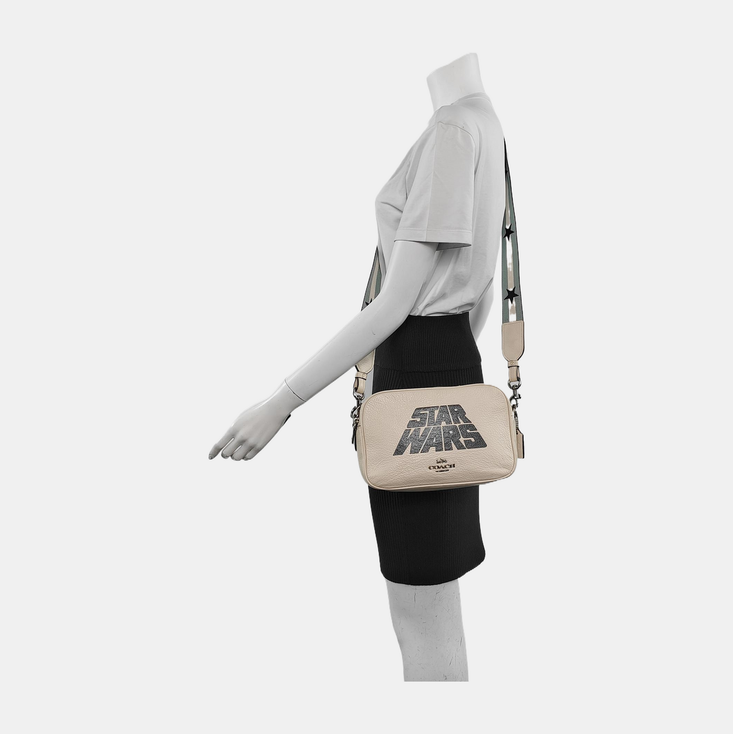 COACH Camera Bag White Leather Print Crossbody Single Shoulder Bag Silver Hardware Removable shoulder strap-(SKU)-941273974