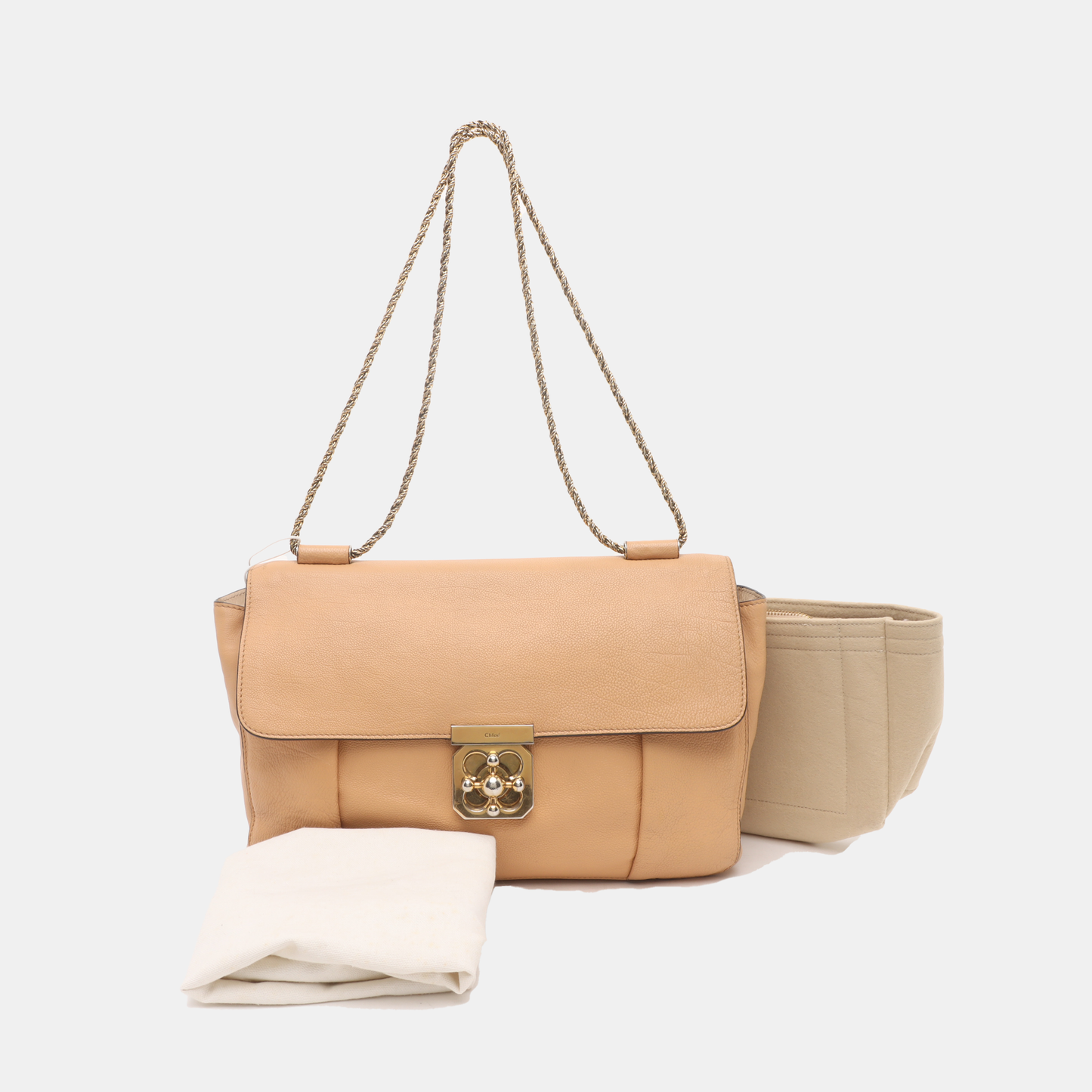 Chloé Elsie Nude Pink Leather Single Shoulder Bag Crossbody Bag Golden hardware-(SKU)-933934361