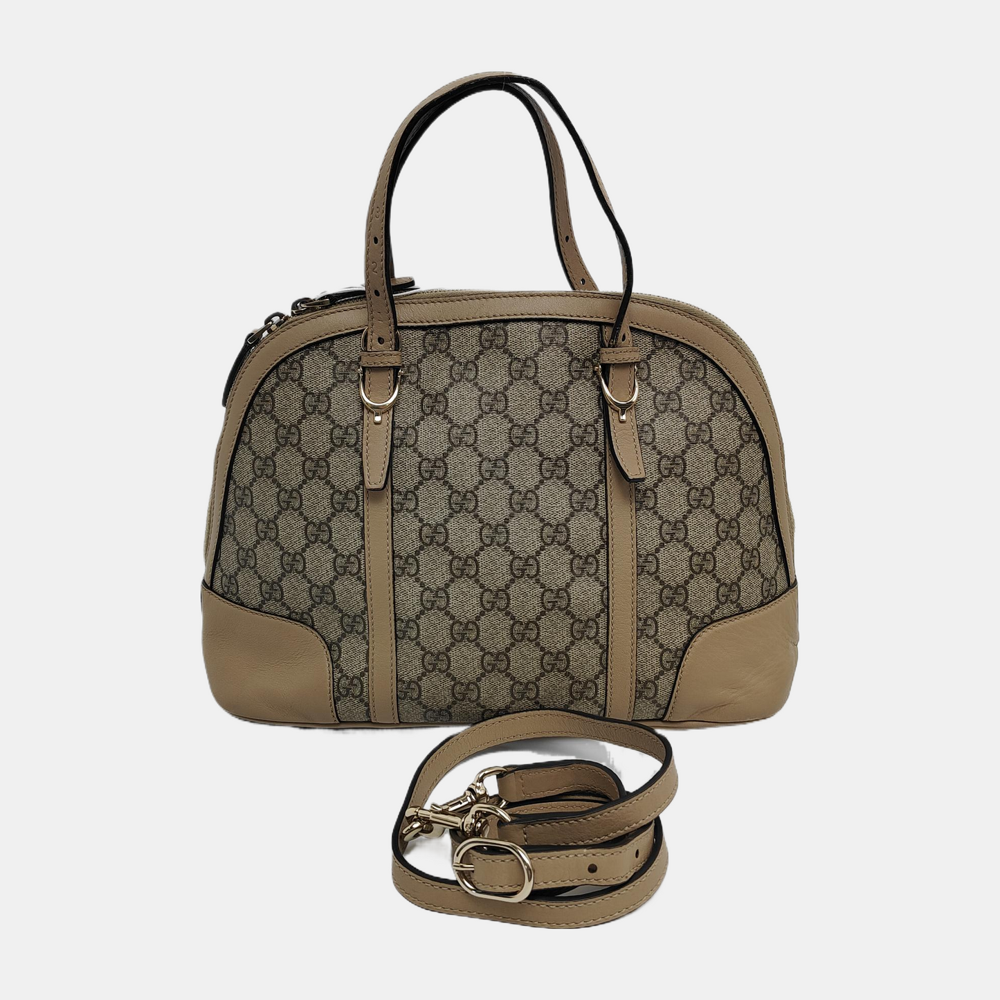 GUCCI Small size Khaki Coated Canvas Monogrammed Single Shoulder Bag Tote Golden hardware Removable shoulder strap-(SKU)-942536212