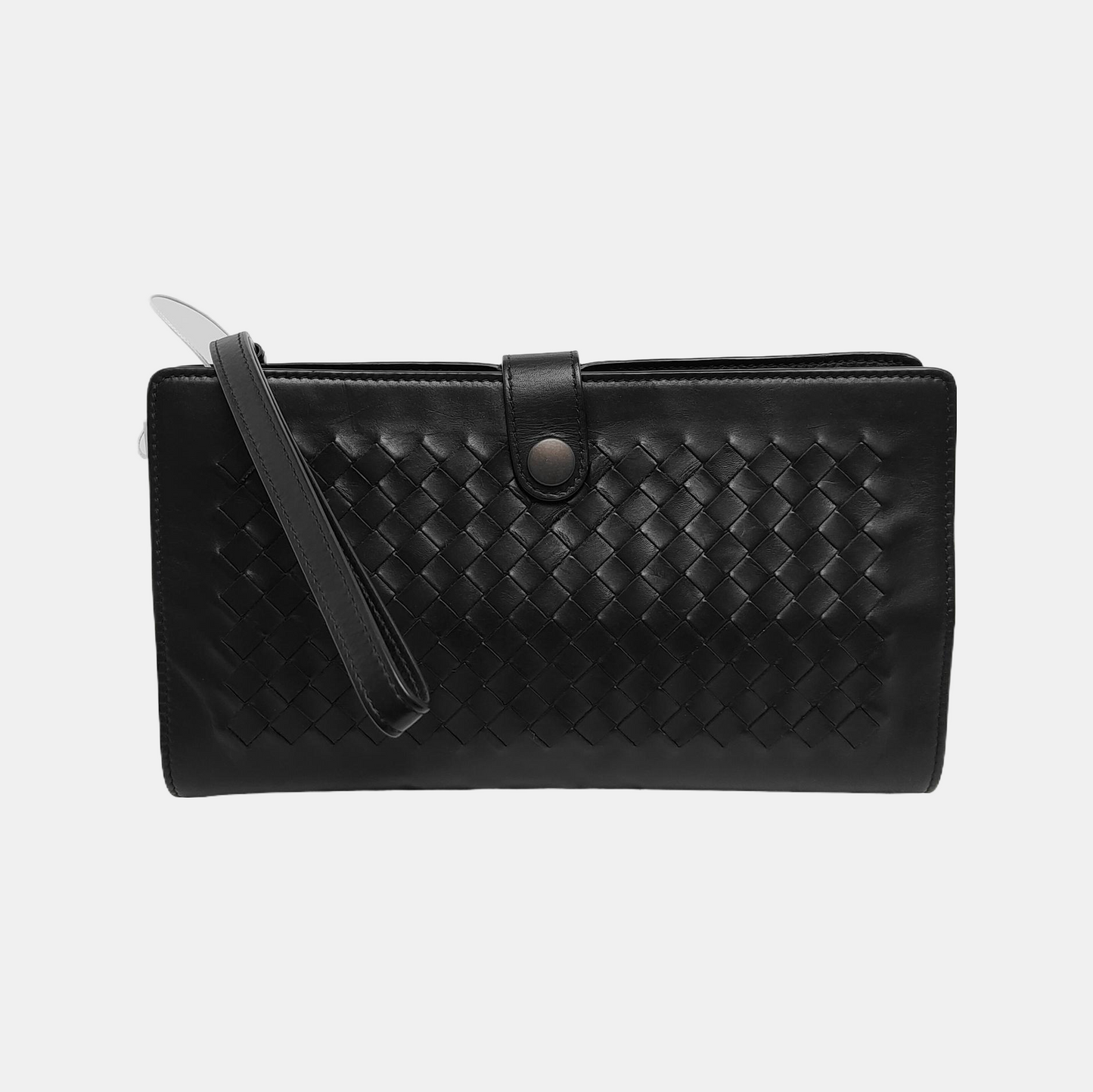 BOTTEGA VENETA Black Calf Leather Woven Clutch Black hardware-(SKU)-945681166