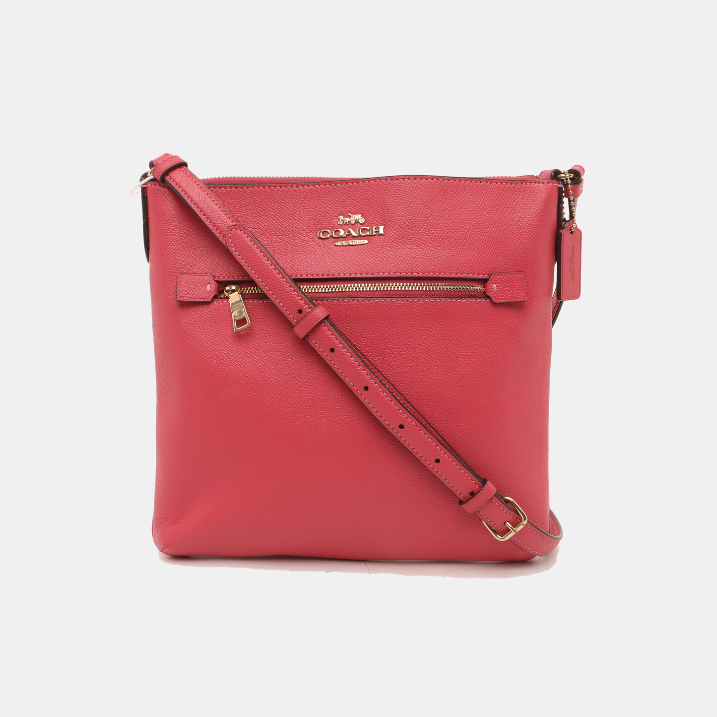 COACH Fuchsia Leather Carriage Single Shoulder Bag Crossbody Bag Golden hardware-(SKU)-14238805