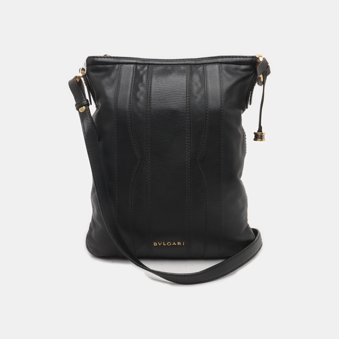 BVLGARI Black Leather Crossbody Bag Single Shoulder Bag Golden hardware Removable shoulder strap-(SKU)-929674210