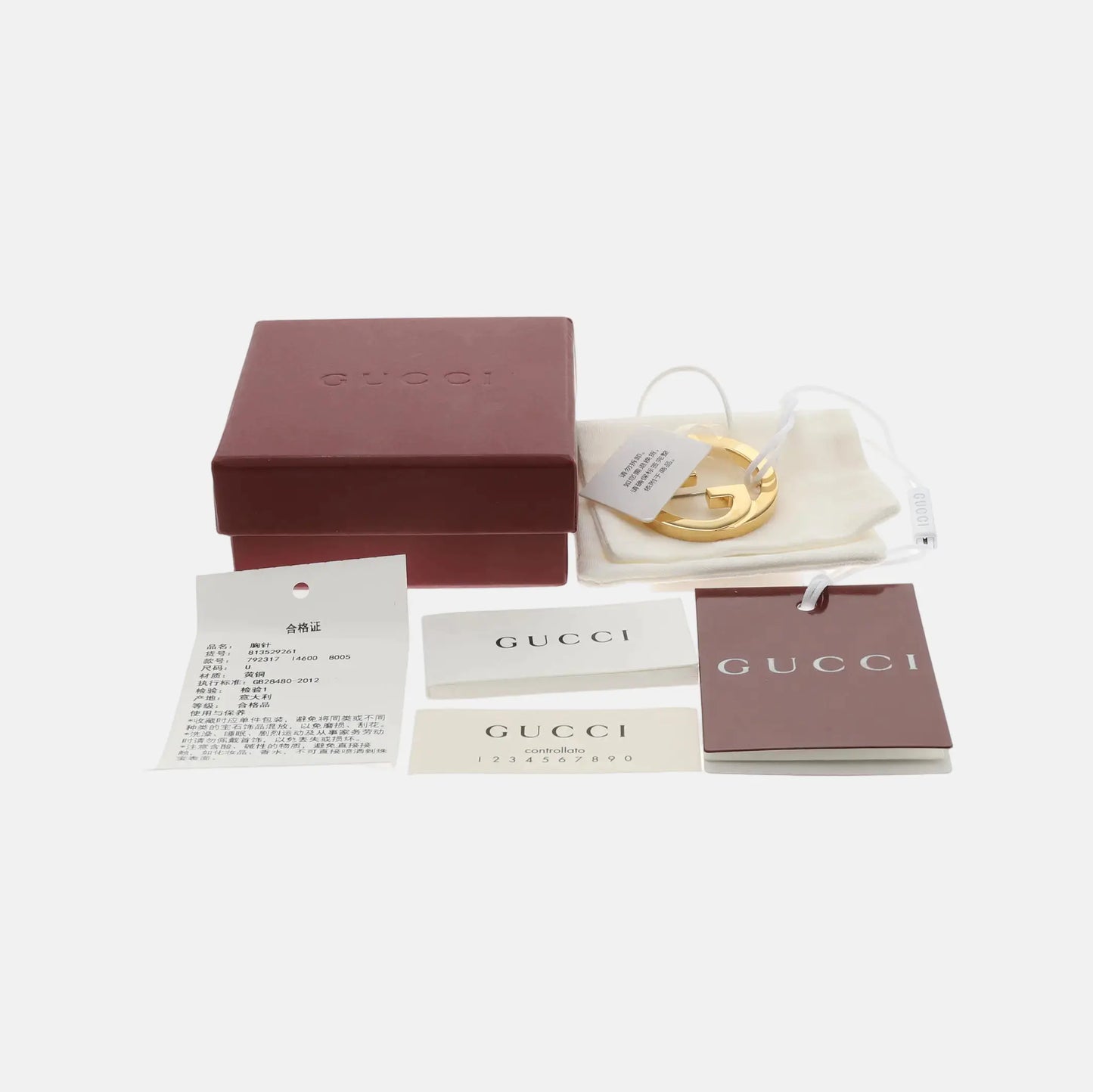 GUCCI 金色合金LOGO胸针-(SKU)-944019735