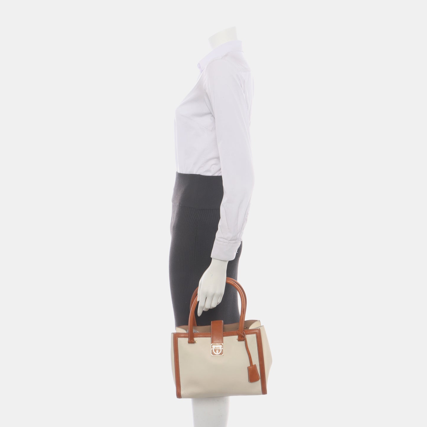 FERRAGAMO Beige Leather Tote Bag Golden hardware-(SKU)-933984180