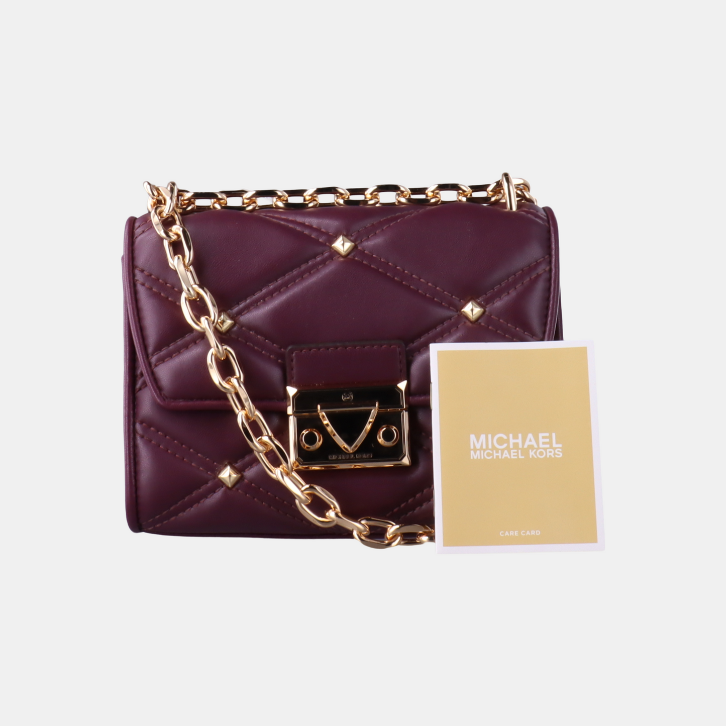 MICHAEL KORS Serena Medium size Burgundy Leather Quilted Shoulder Bag Crossbody Bag Golden hardware-(SKU)-14044778