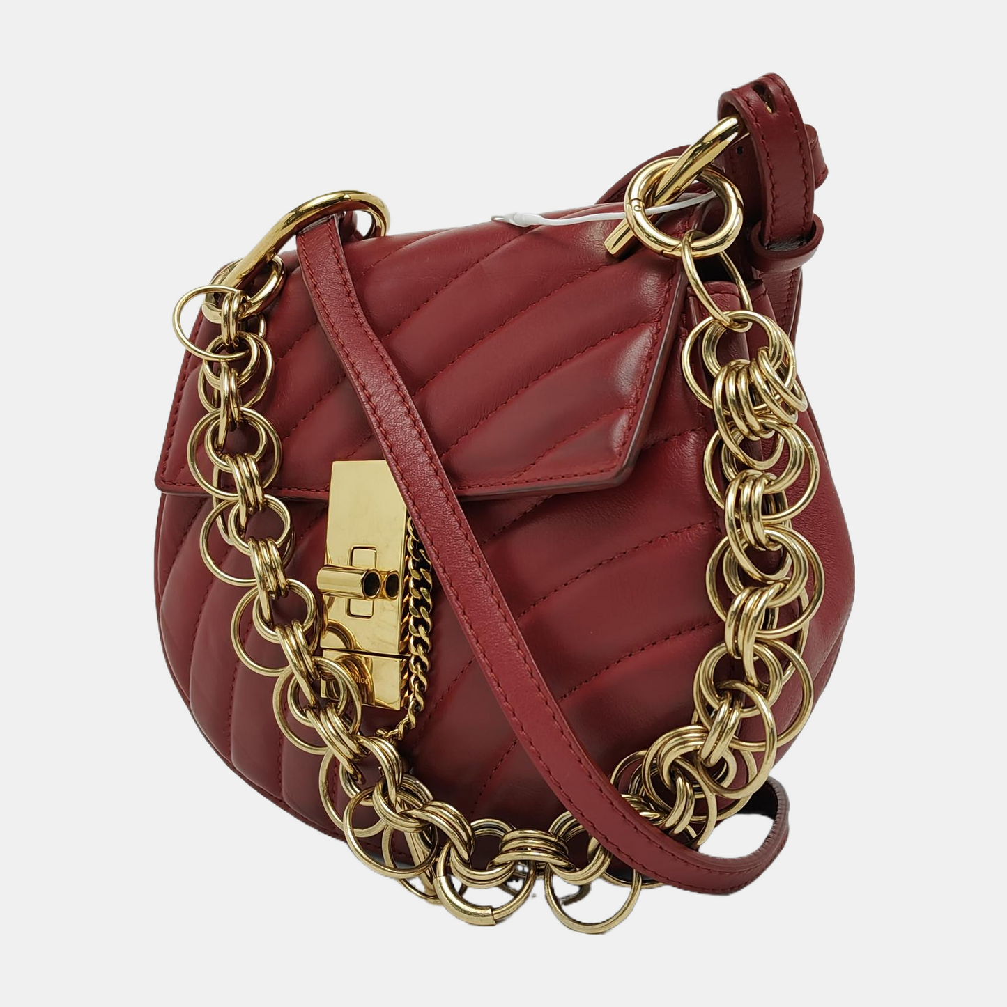 Chloé Drew mini Red Cowhide Quilted Shoulder Bag Crossbody Golden hardware shoulder straps-(SKU)-943660428
