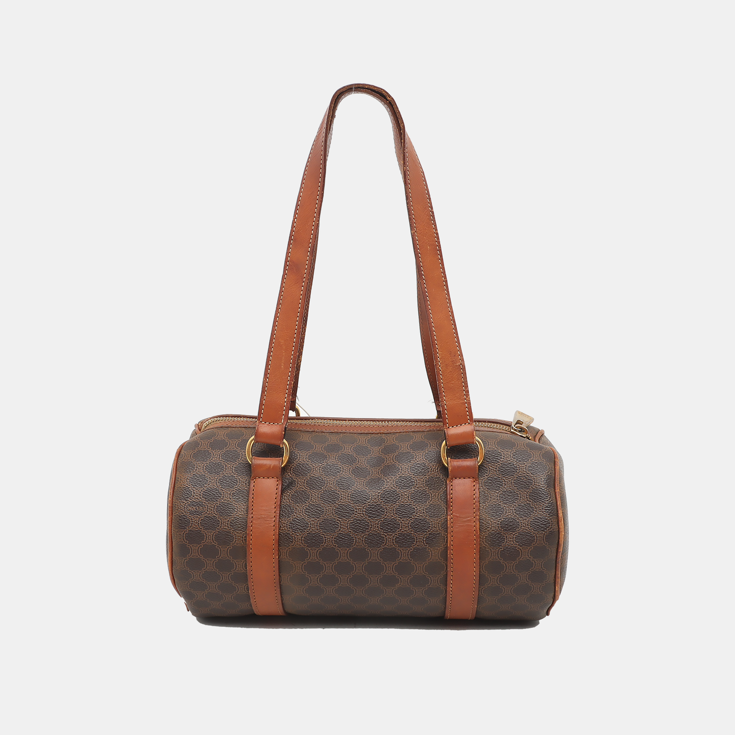 CELINE MACADAM BOSTON Brown Coated Canvas Monogrammed Single Shoulder Bag Golden hardware-(SKU)-933287333