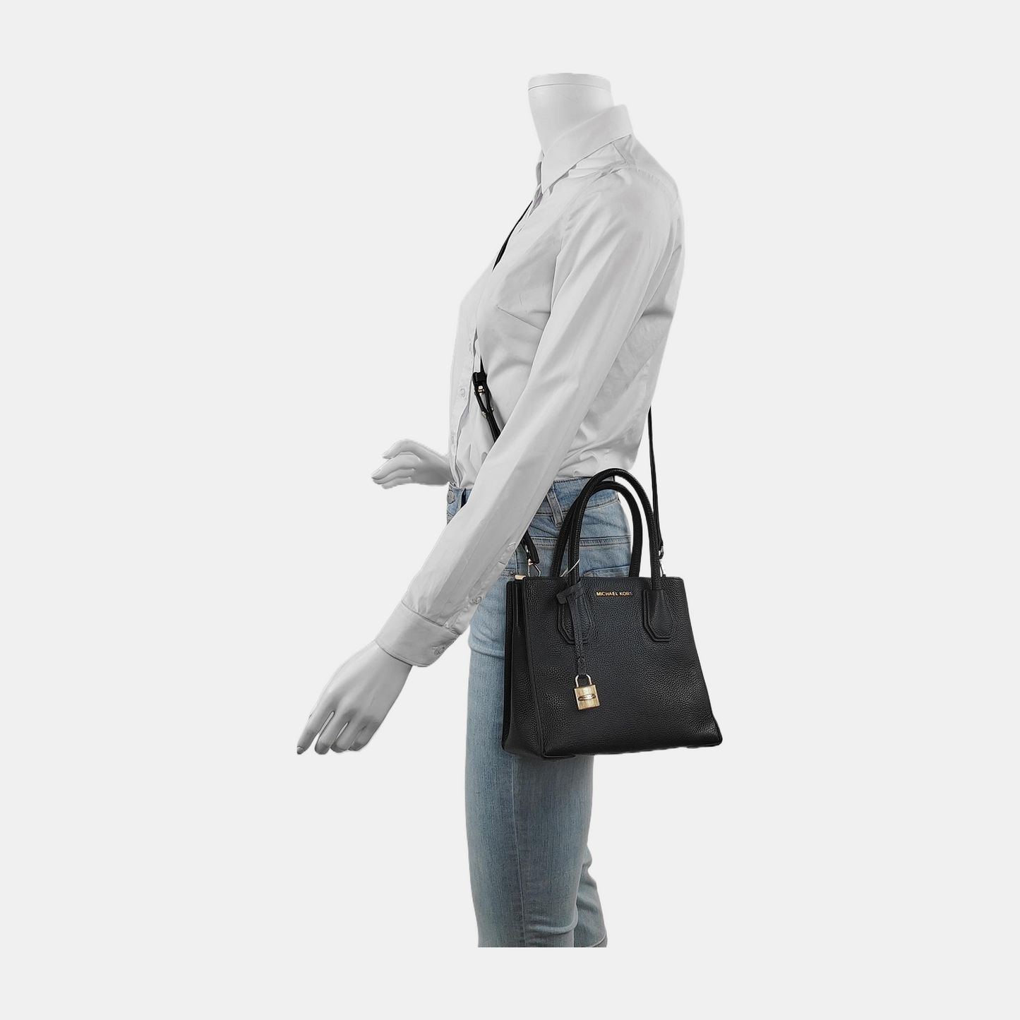 MICHAEL KORS Mercer Medium size Dark Blue Calf Leather Crossbody Shoulder Bag Tote Golden hardware Removable shoulder strap-(SKU)-943526572