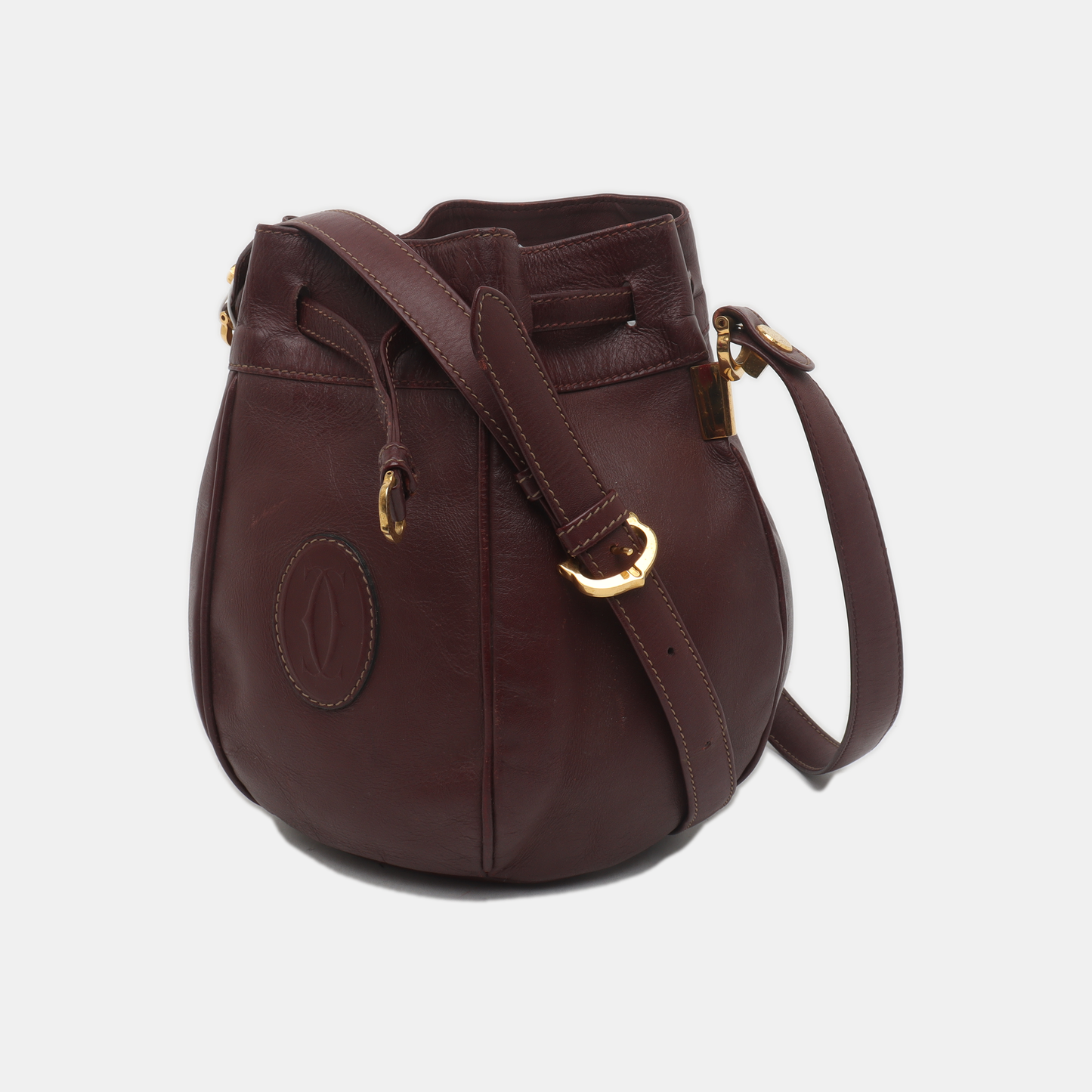 Cartier Bucket bag Burgundy Cowhide Single Shoulder Bag Crossbody Bag Golden hardware-(SKU)-935400465