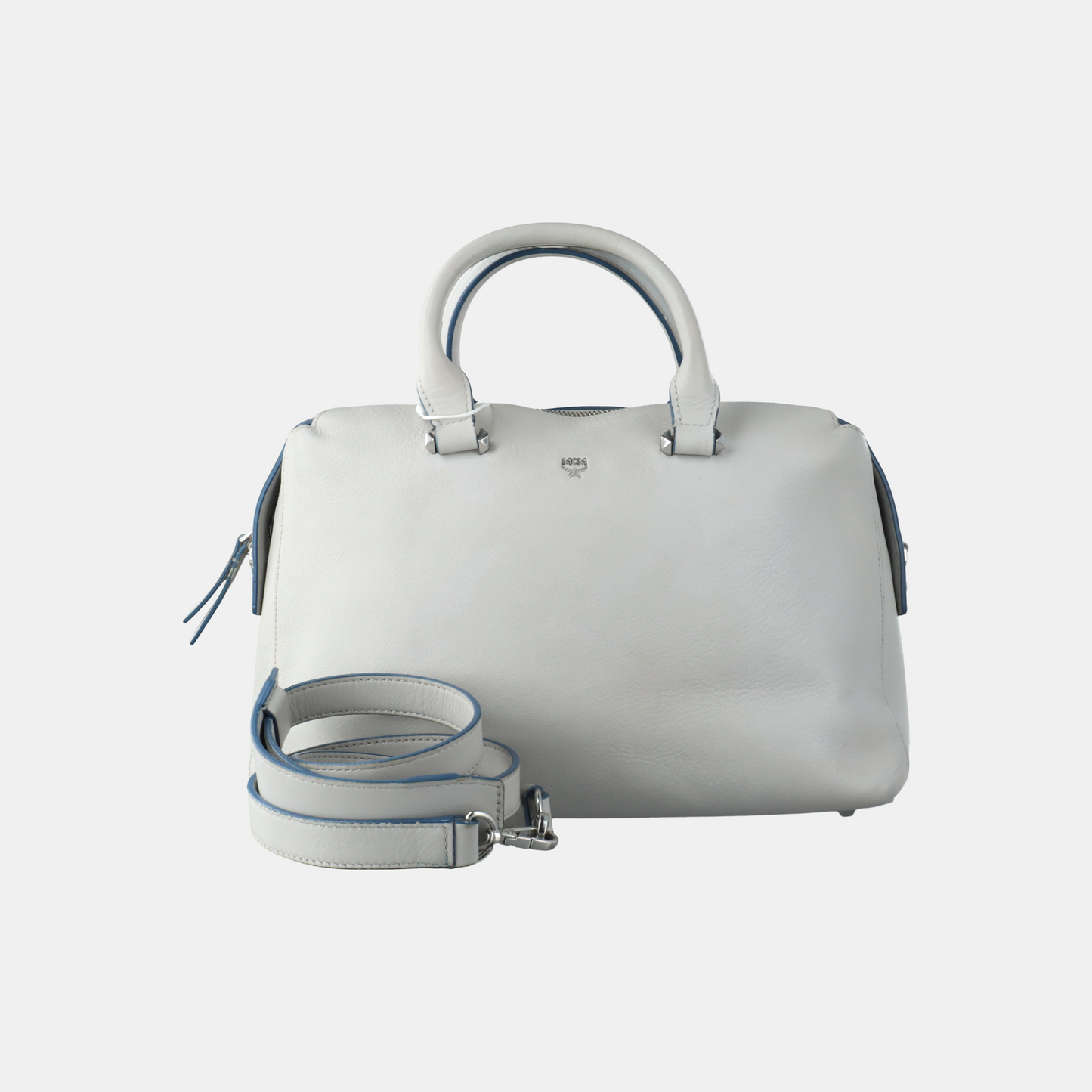 MCM ELLA Light Blue Leather Single Shoulder Bag Silver Hardware Removable shoulder strap-(SKU)-934712148