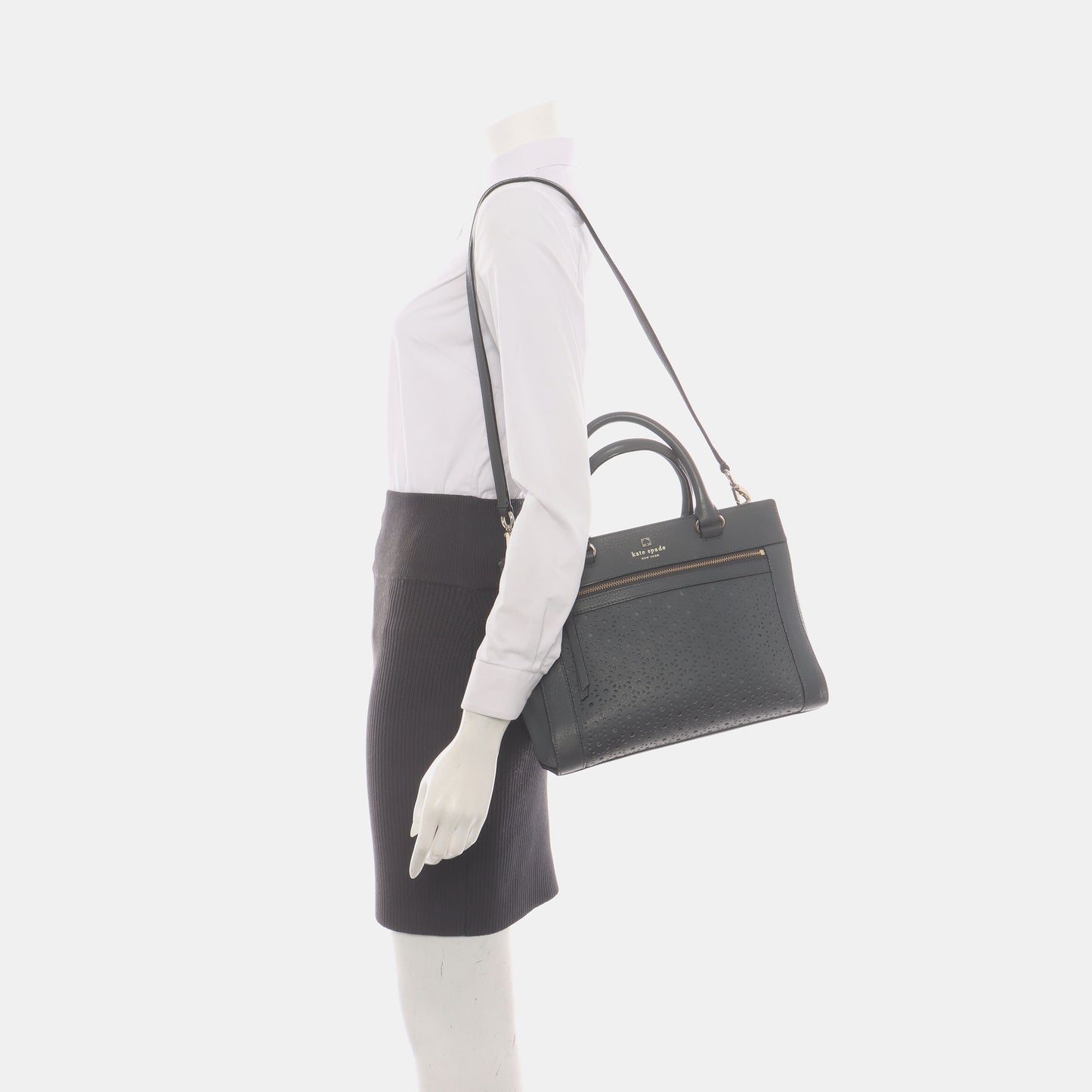 Kate Spade Tote bag Dark blue leather cutout single shoulder bag Golden hardware Removable shoulder strap-(SKU)-936488980