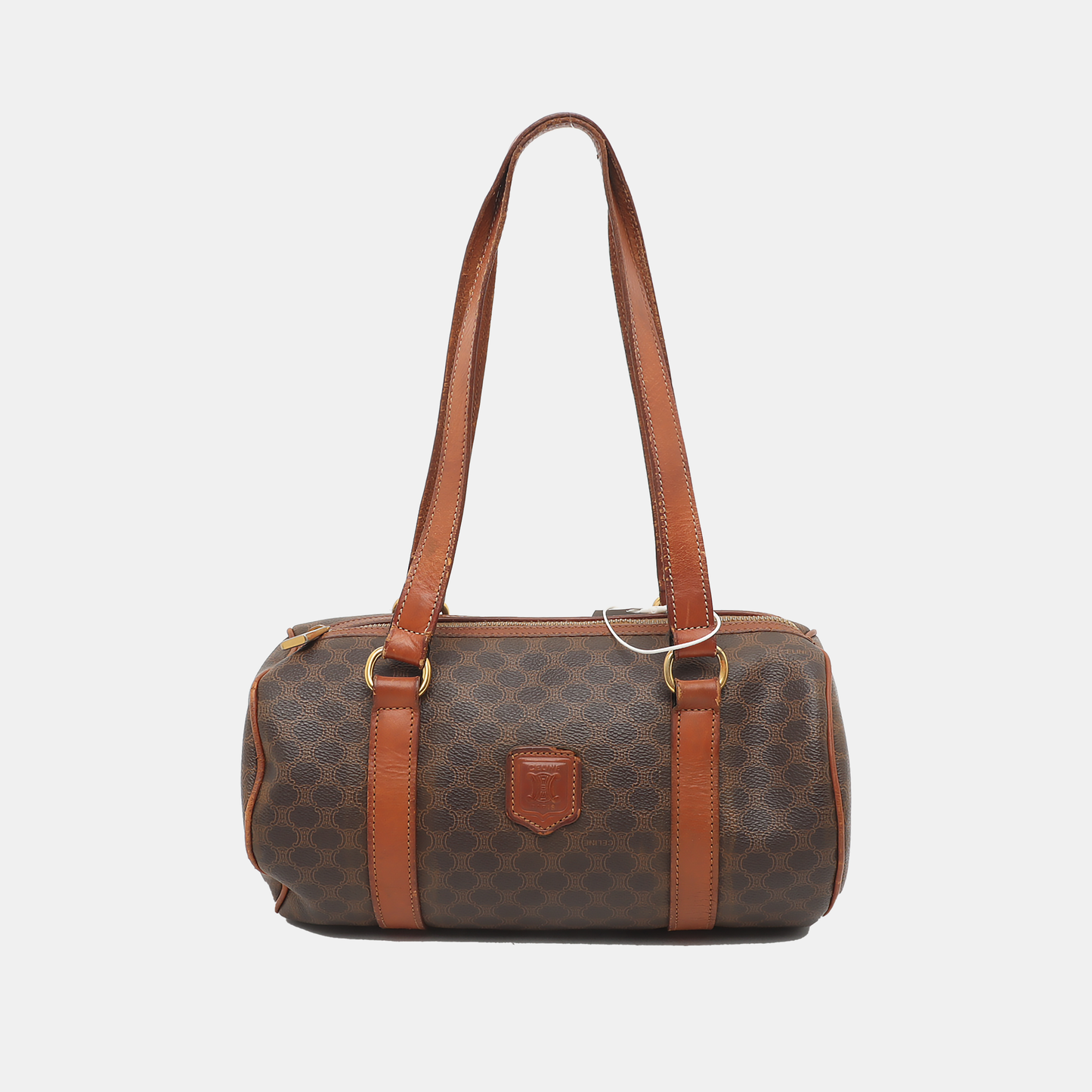 CELINE MACADAM BOSTON Brown Coated Canvas Monogrammed Single Shoulder Bag Golden hardware-(SKU)-933287333