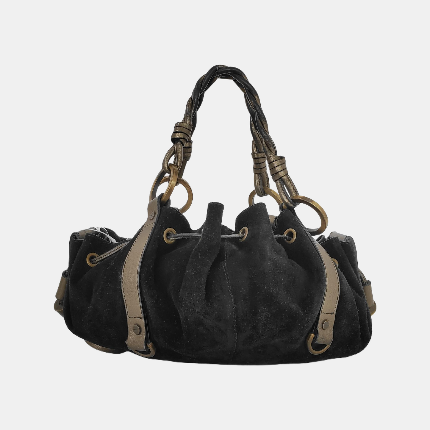 GIVENCHY Tote bag Black suede fringed woven handbag Golden hardware-(SKU)-943630659