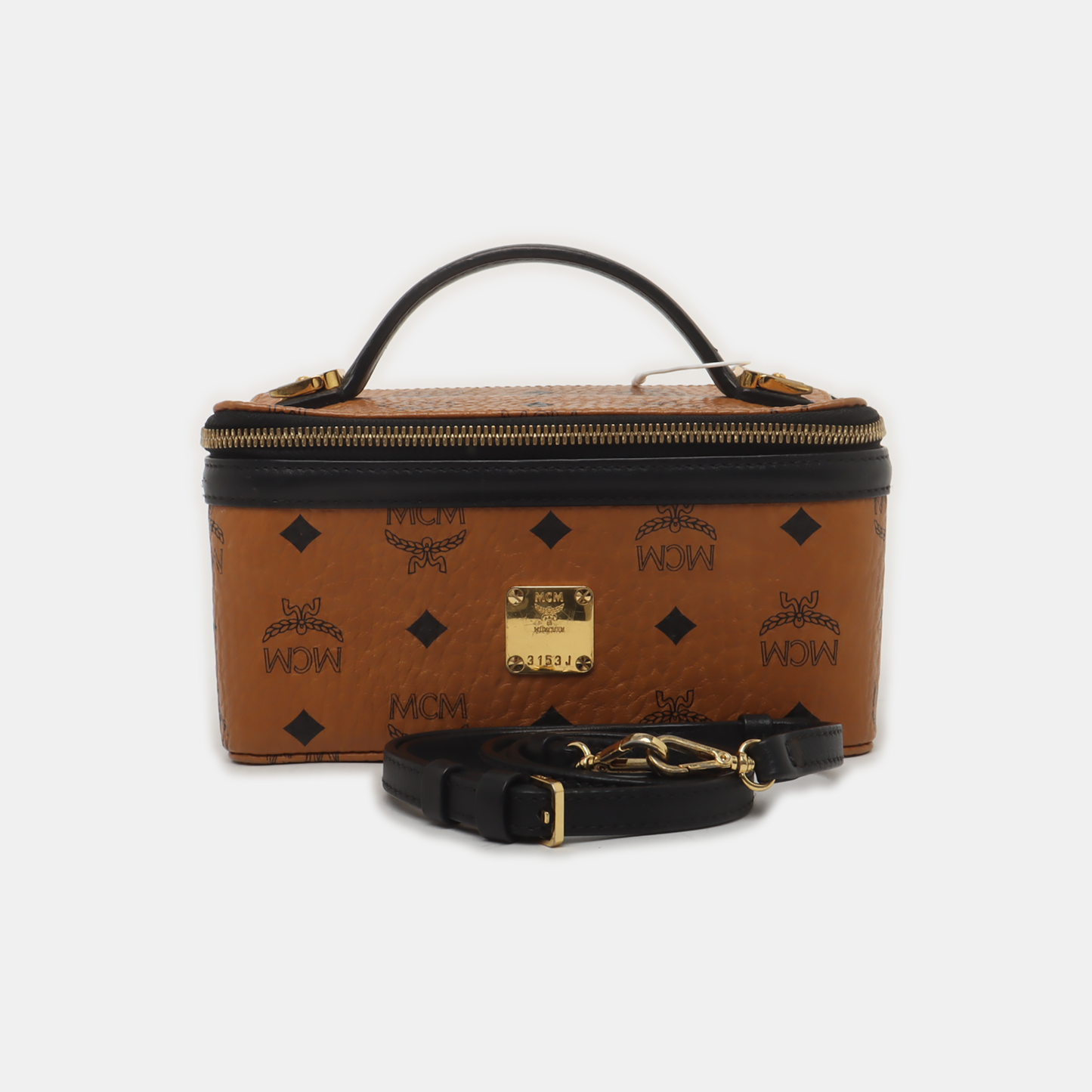 MCM ROCKSTAR mini Cognac Coated Canvas Monogrammed Single Shoulder Bag Tote Bag Crossbody Bag Golden hardware Removable shoulder strap-(SKU)-939759893