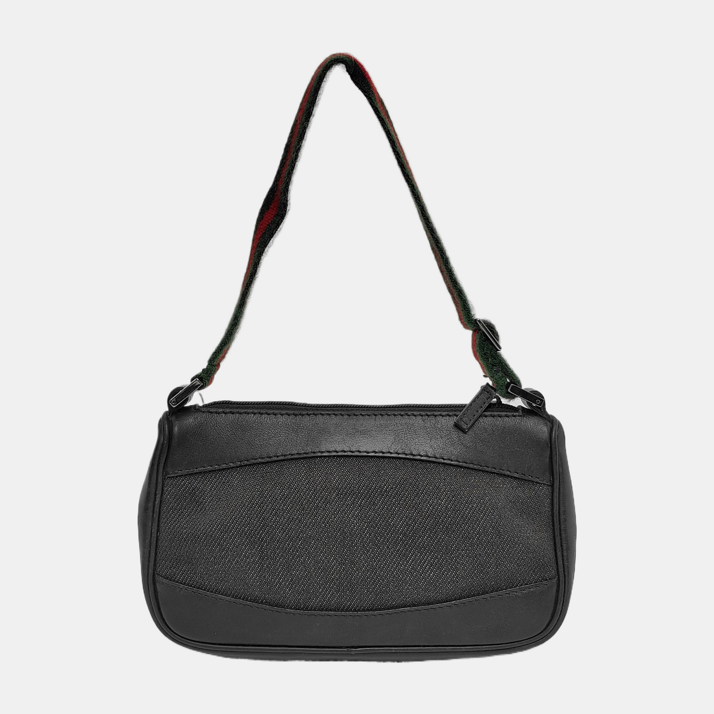 GUCCI Gray Canvas Striped Strap Handbag Single Shoulder Bag Silver Hardware-(SKU)-942429412