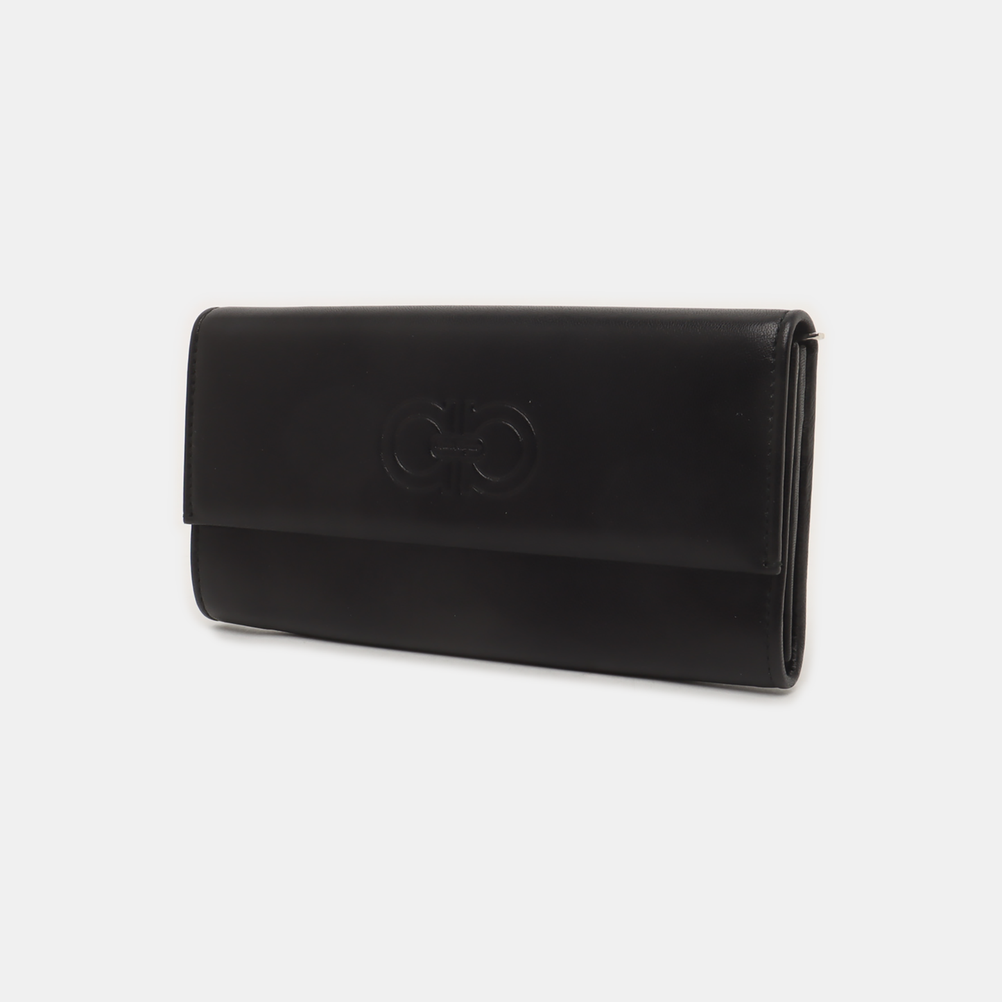 FERRAGAMO Gancini Black Lamb Leather Embossed Wallet Silver Hardware-(SKU)-939748481