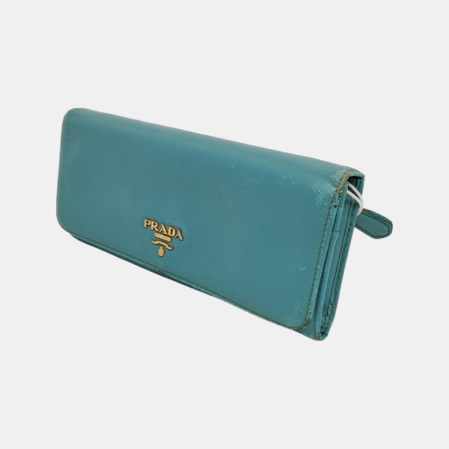PRADA Fold Wallet浅蓝色皮革徽标,十字纹钱包-(SKU)-942554467