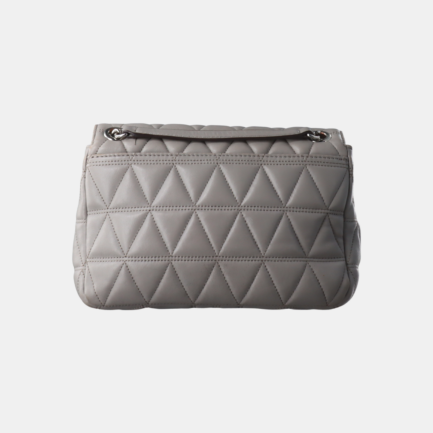 MICHAEL KORS Medium size Gray Cowhide Quilted Single Shoulder Bag Crossbody Silver Hardware-(SKU)-14349327